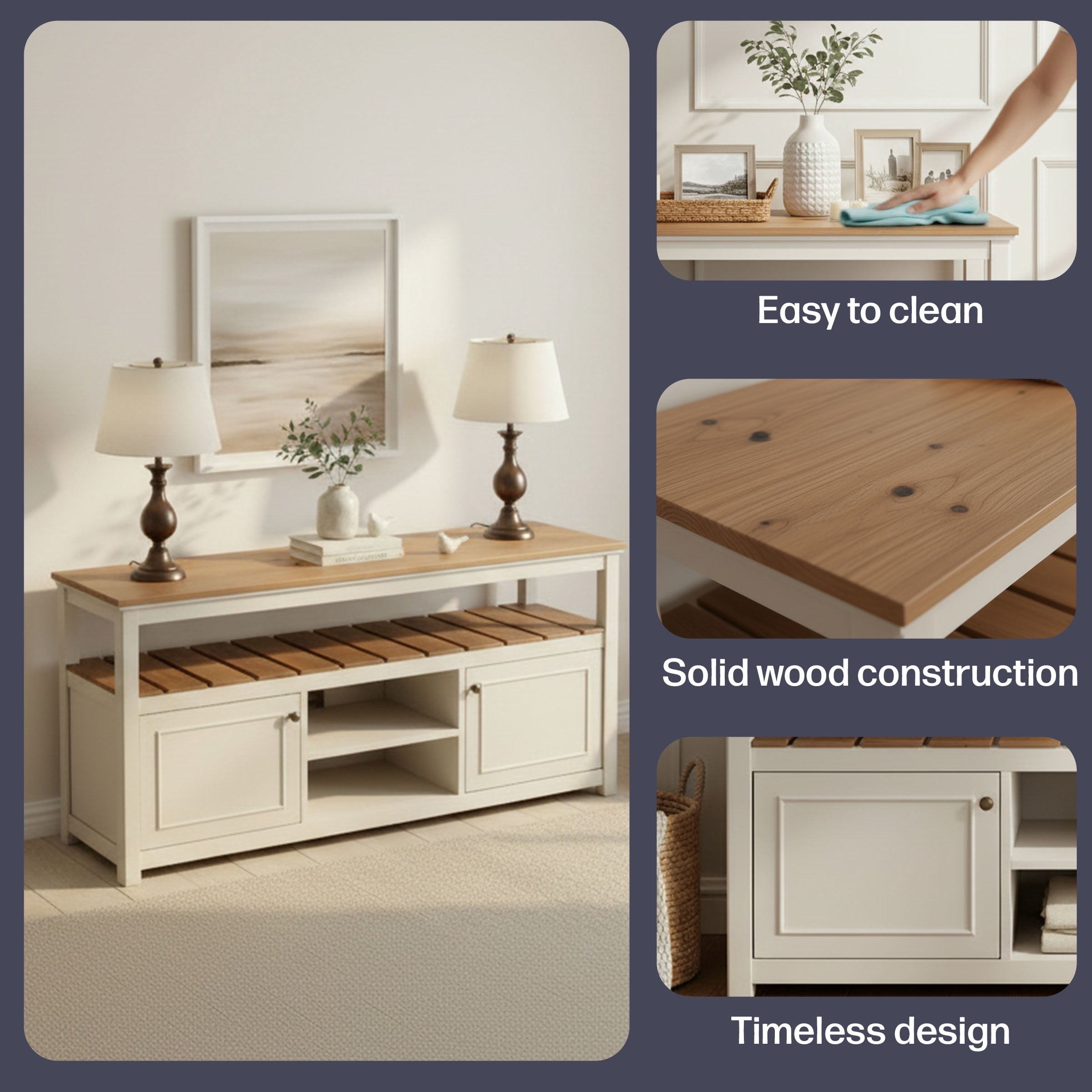 Alaterre Furniture Savannah TV Stand with Storage - Accommodates 60 Inch Flat Screen TVs - Entertainment Center - Coastal and Modern Farmhouse Living Room Furniture (Ivory) - Image 5