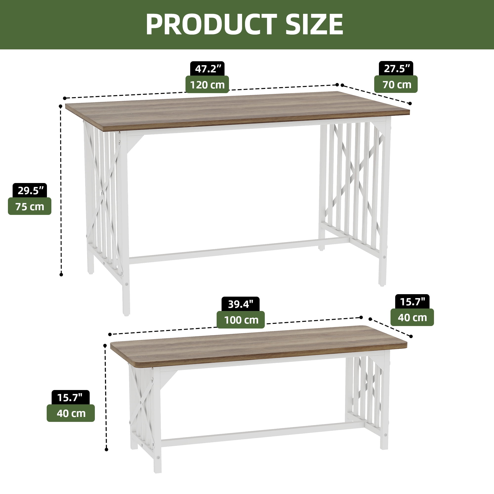 Uforic 3-Piece Dining Table Set for 4 People, Industrial Kitchen Table Set with 2 Bench, 47 " Rectangular Dining Table and Dining Bench with Metal Frame, Brown - Image 4