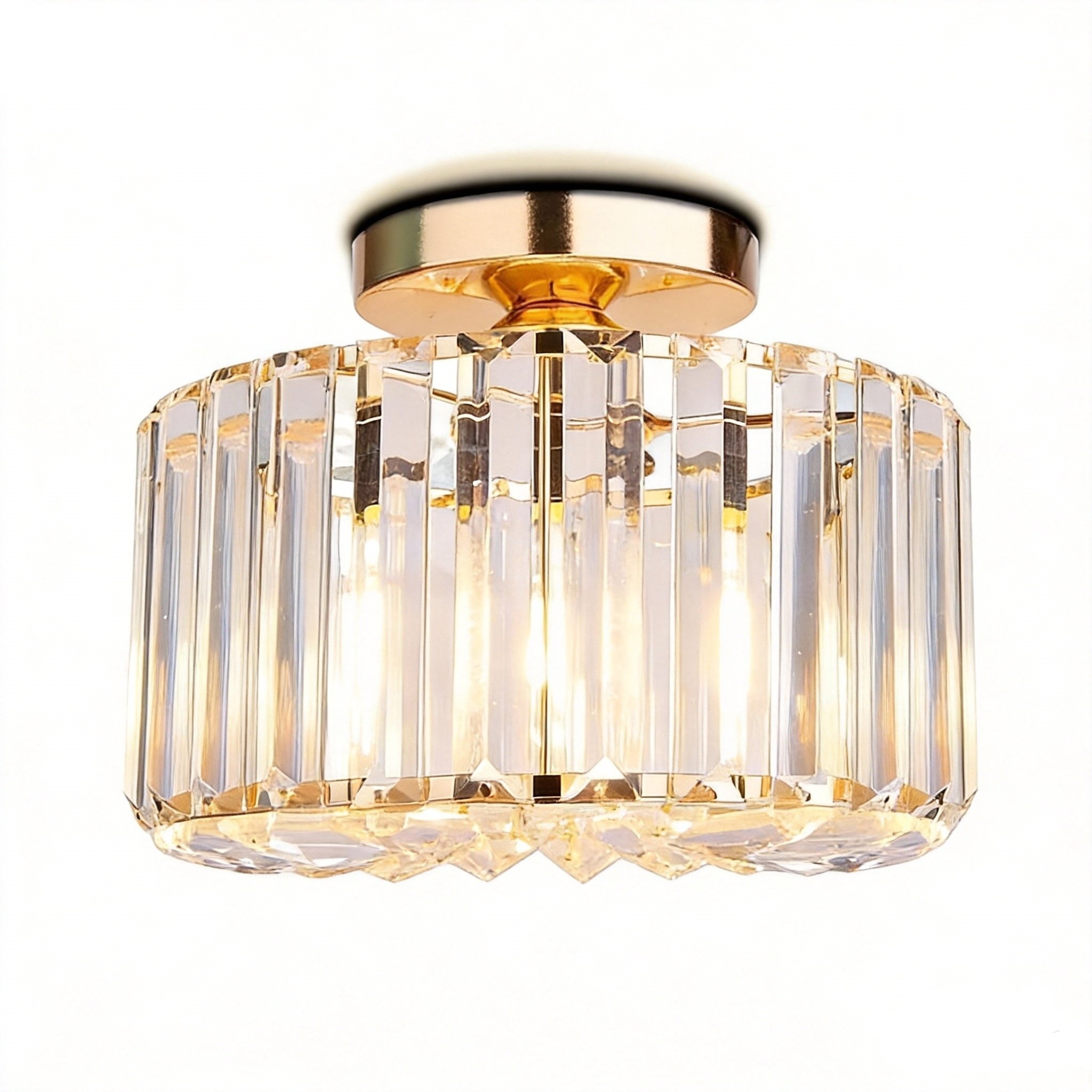 Frideko Home Crystal Ceiling Light Fixture, 9" Gold Modern Semi Flush Mount Ceiling Light, E26 Base for Light Bulbs, Crystal Chandelier for Kitchen Bedroom Bathroom Hallway (Bulb not Included) - Image 8