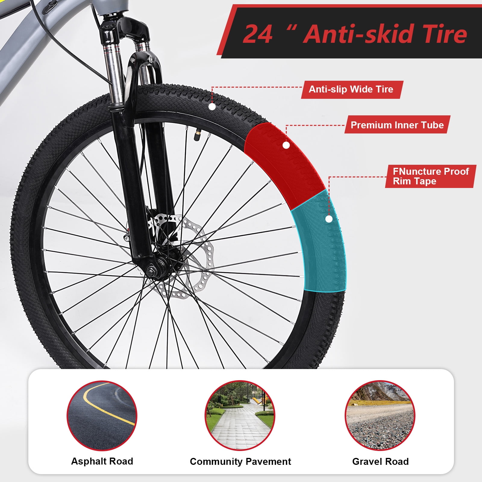 SPPTTY 21 Speed Mountain Bike,24 inch Bike for Men Women Boys Girls,Disc Brakes Dual Suspension - Image 5