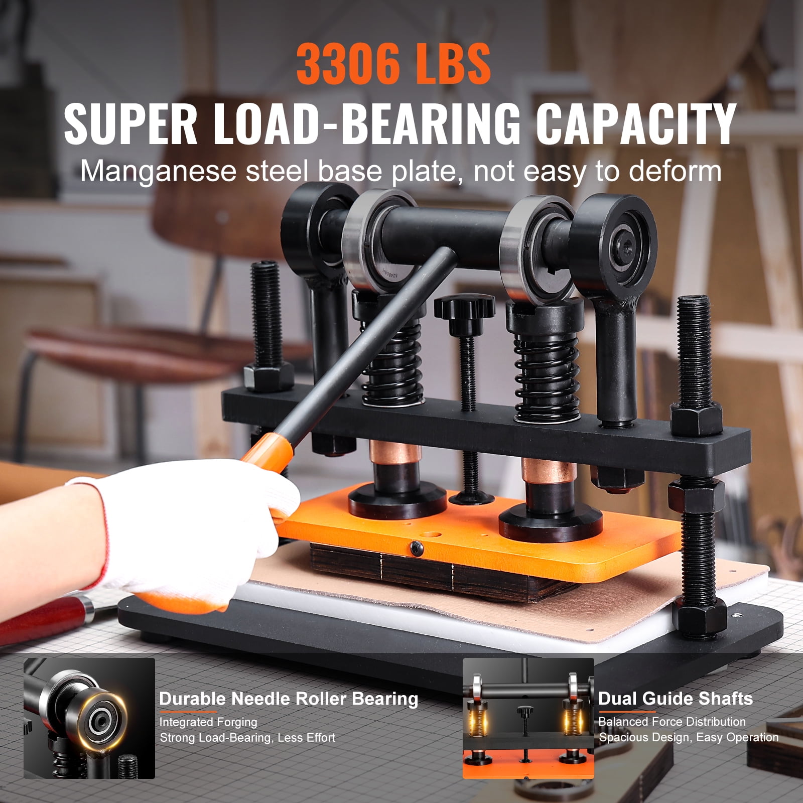 KFFKFF Leather Cutting Machine, 10.2 x 4.7 in Stamping Plate Hand-Operated Die Slicer, 0.47 in Compression Movement Twin Guide Rods Die Slice Apparatus, Leather Stamping Tool - Image 4