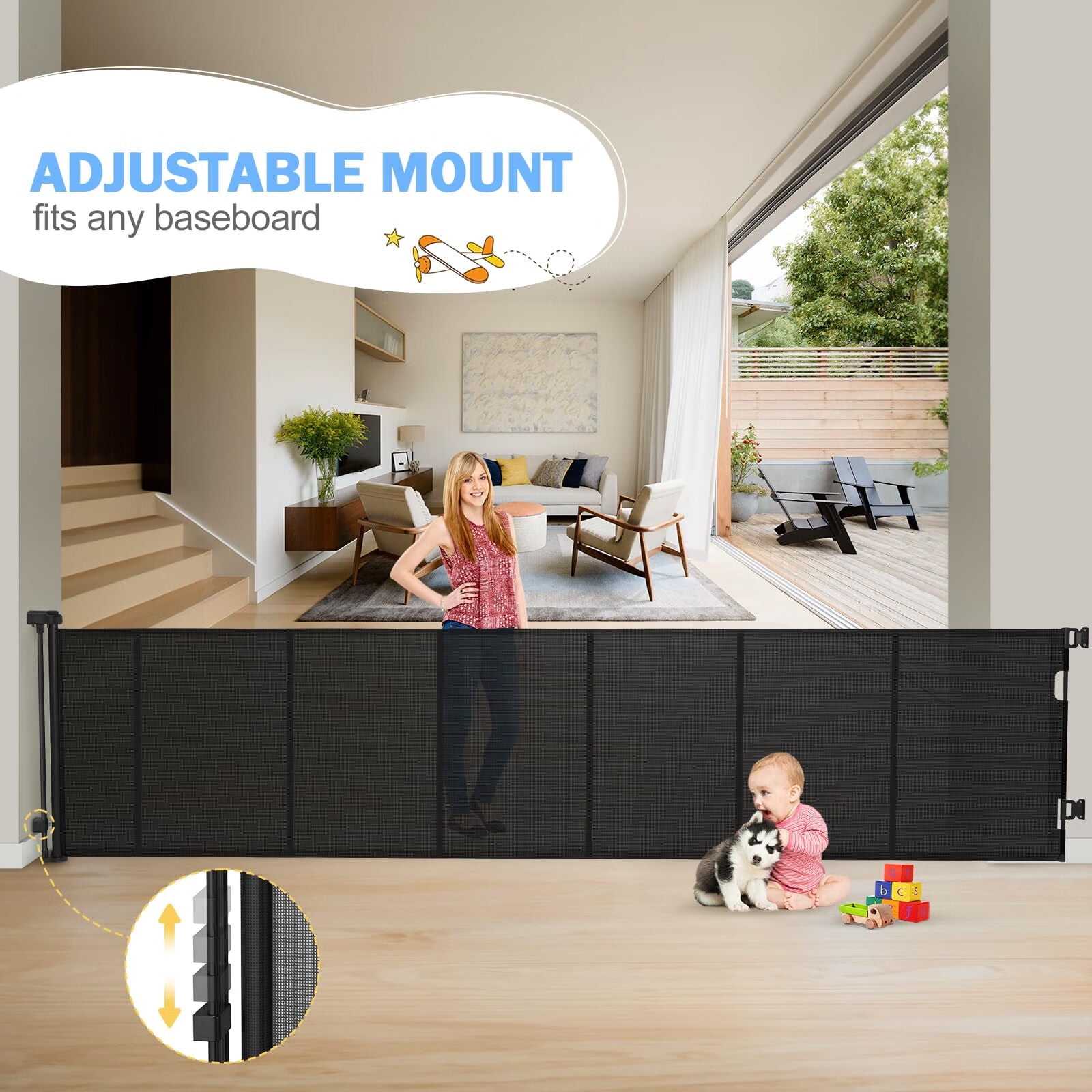 ZOUYUE 120 inch Safe Gates for Baby and Pet,35" Tall Adjusetable Extra Wide Mesh Baby Safety Gate for Stairs,Doorways,Dog Gate Pet Gate for Indoor and Outdoor,Black - Image 3