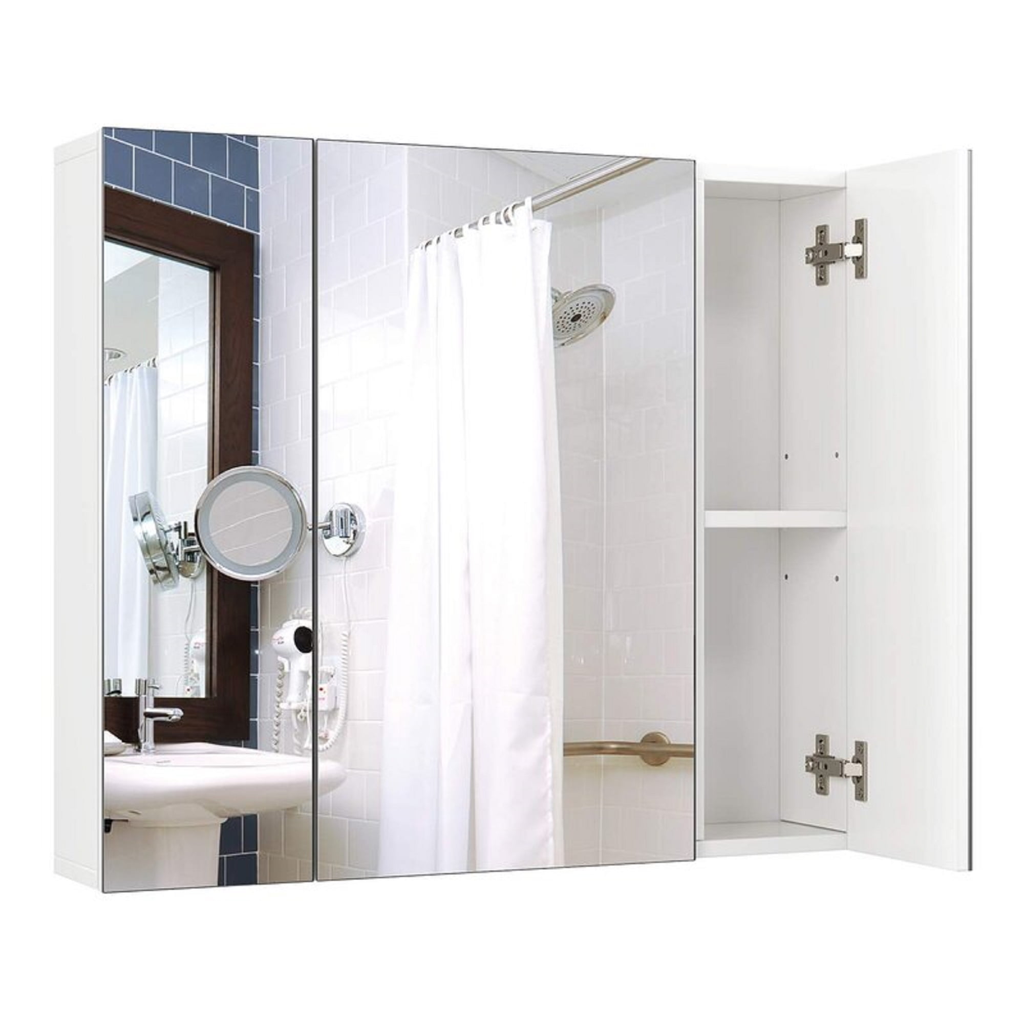 Homfa Medicine Cabinet with Mirror for Bathroom, 3 Door Wall Mounted Storage Mirror Cabinet with Adjustable Shelves White - Image 6
