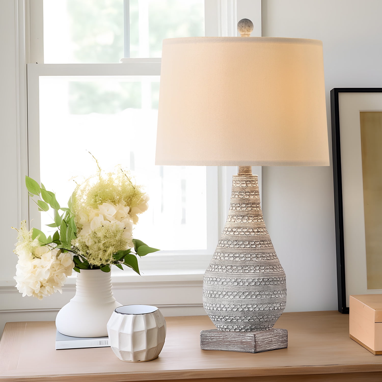 Oneach 24.8" Resin Table Lamps Farmhouse Set of 2 for Bedroom Living Room Nightstand Bedside Lamp - Image 4