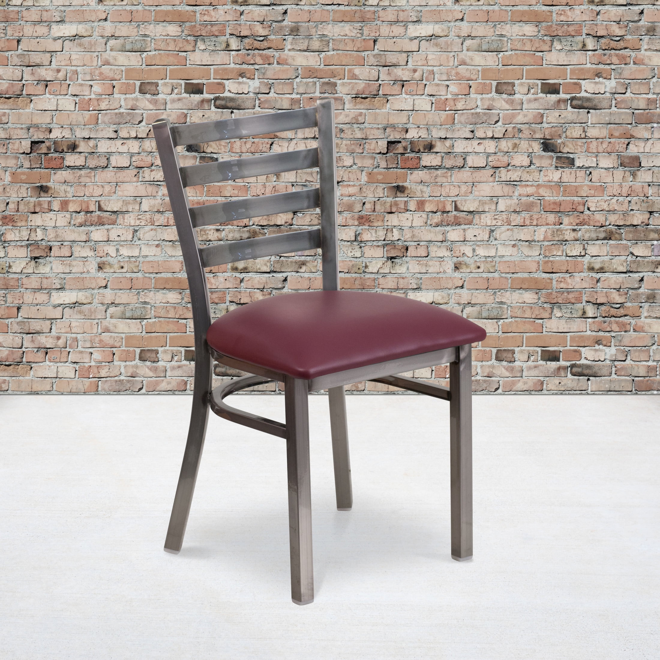 Flash Furniture HERCULES Series Silver Antique Finish with Clear Coat Ladder Back Metal Restaurant Chair - Burgundy Vinyl Seat - Image 6