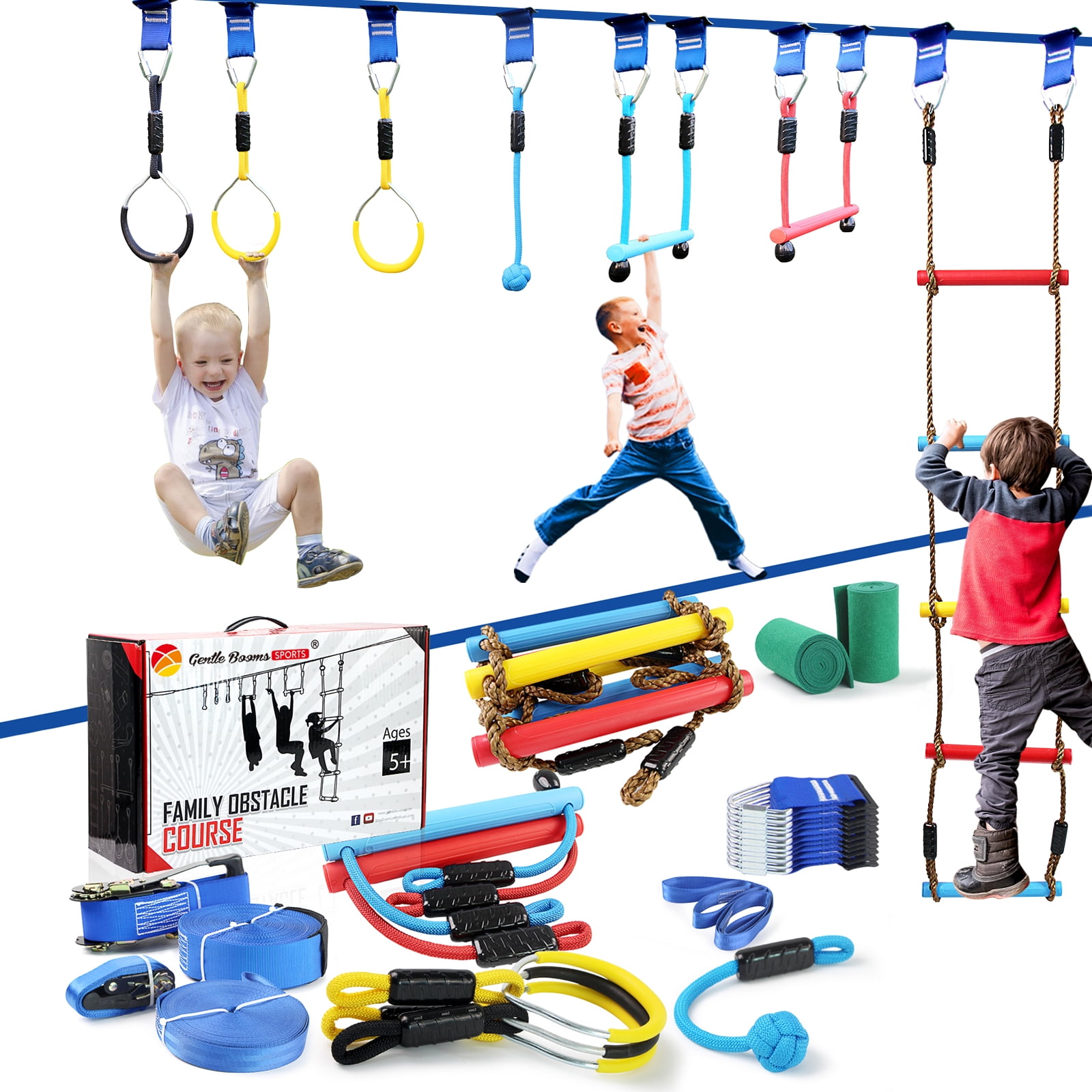 Obstacle Course for Kids, Gentle Booms Backyard Outdoor Playground Sets for Kids Ninja Warrior Obstacle Course Slackline with Climbing Rope Ladder Swing - Image 7