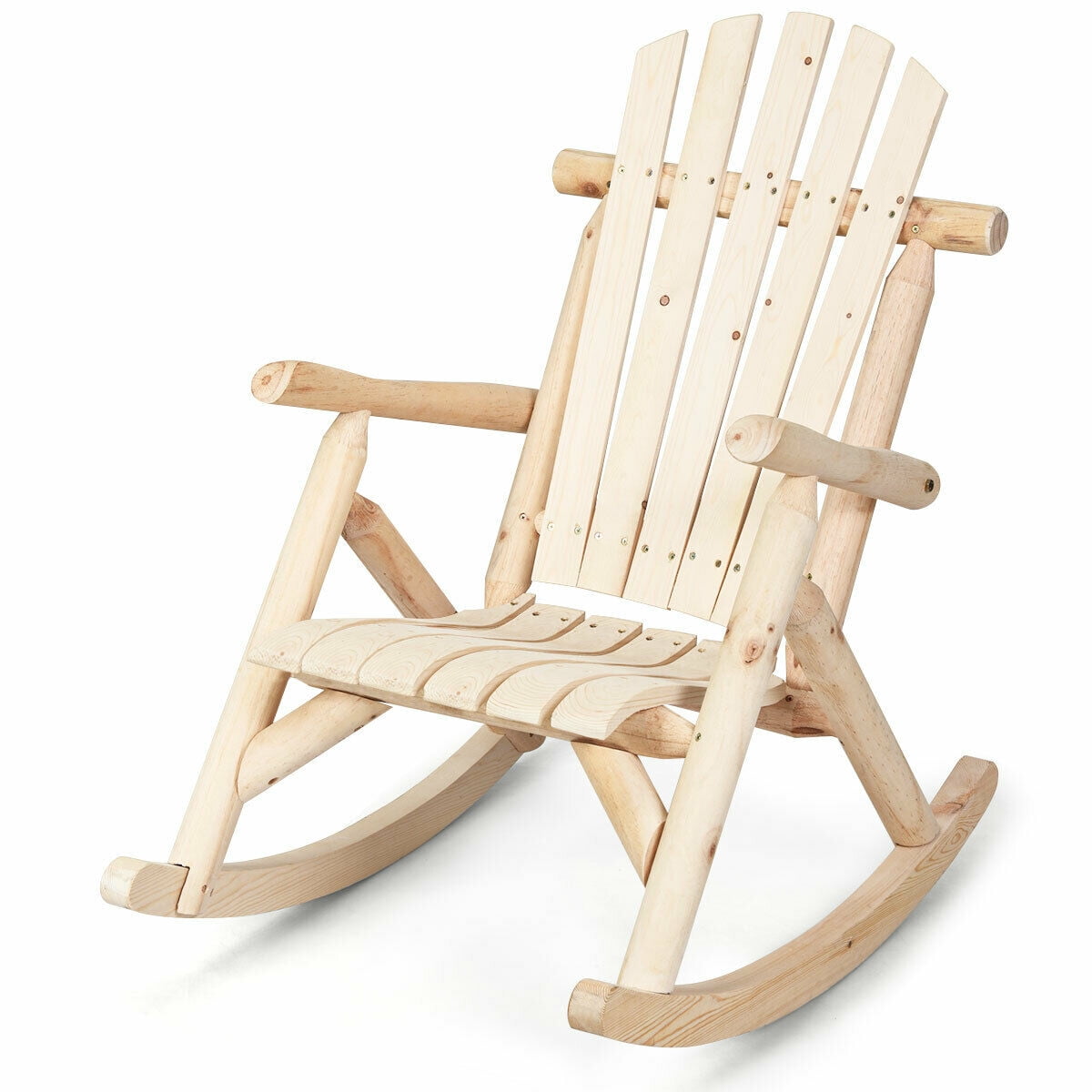 Costway Log Rocking Chair Wood Single Porch Rocker Lounge Patio Deck Furniture Natural - Image 7