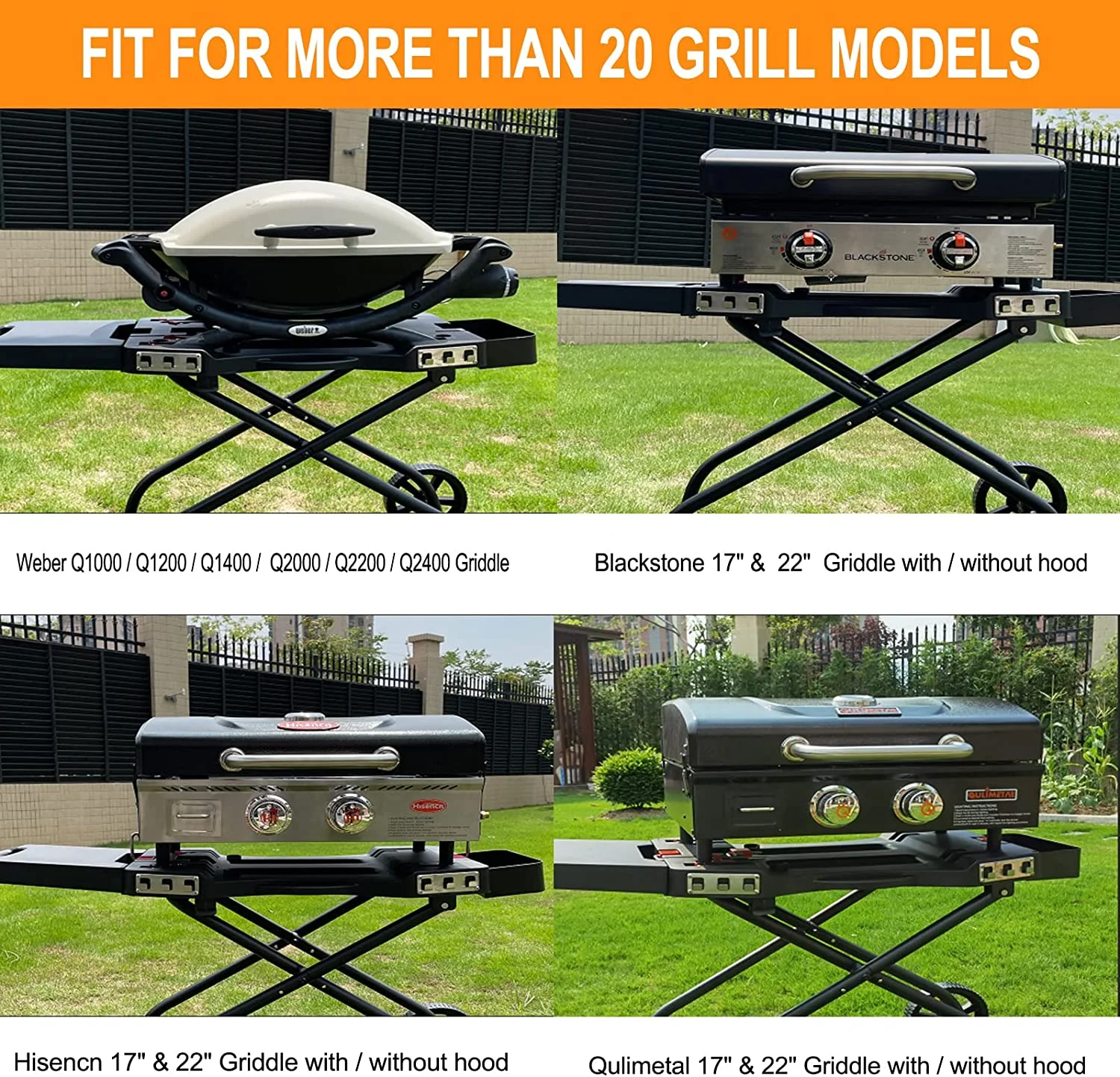 Searglow Portable Grill Cart for Weber Q1200, Q1000, Q2200, Q2000, Collapsible Griddle Stand for Blackstone 17" 22" Table Top Griddles, Outdoor Portable Folding Cart - Image 8