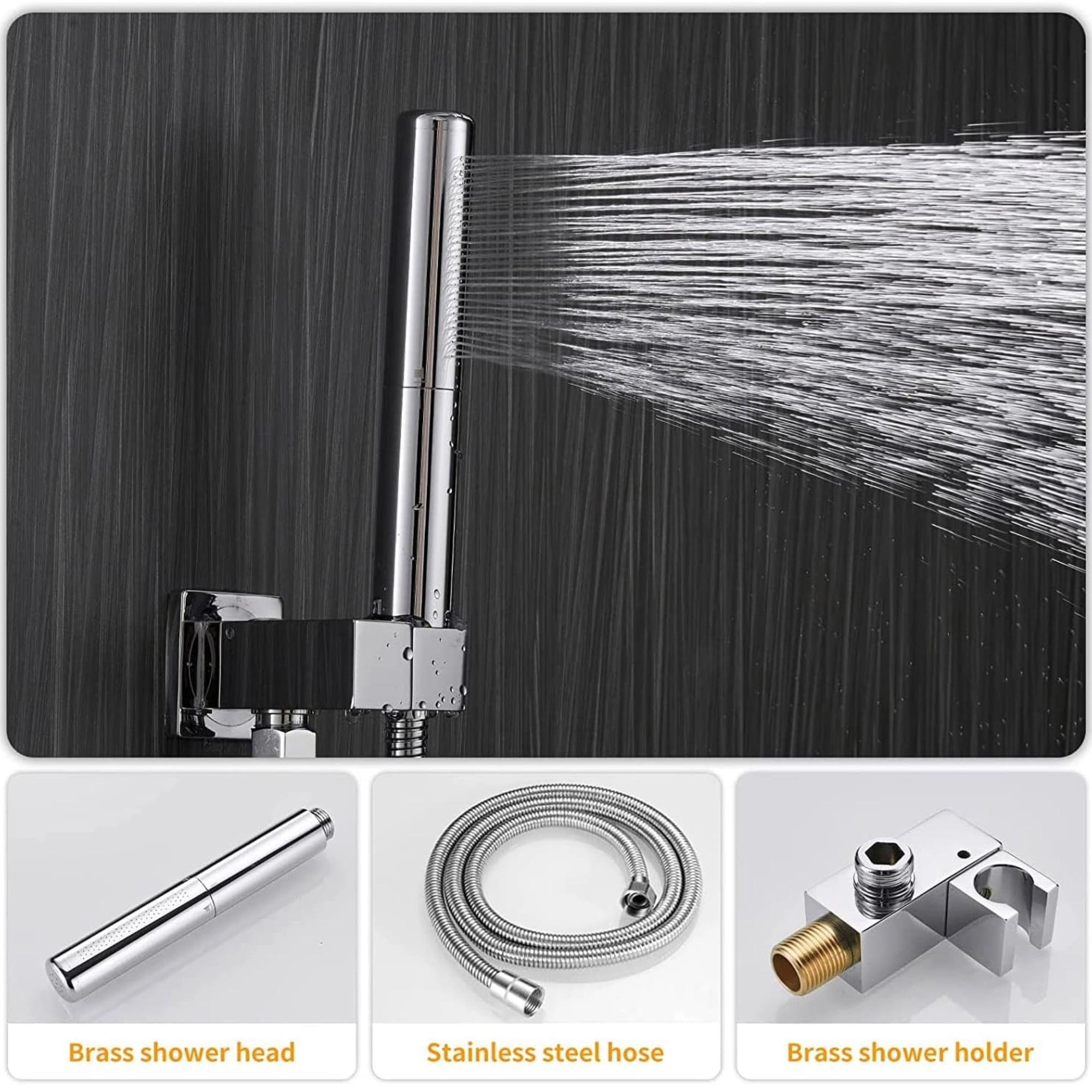 BESy 12 inch Polished Chrome Shower System Rain Shower Head with 2 in 1 Handheld Shower, Rainfall Shower System with Adjustable Slide Bar, Shower Faucet Fixture Combo Set - Image 9