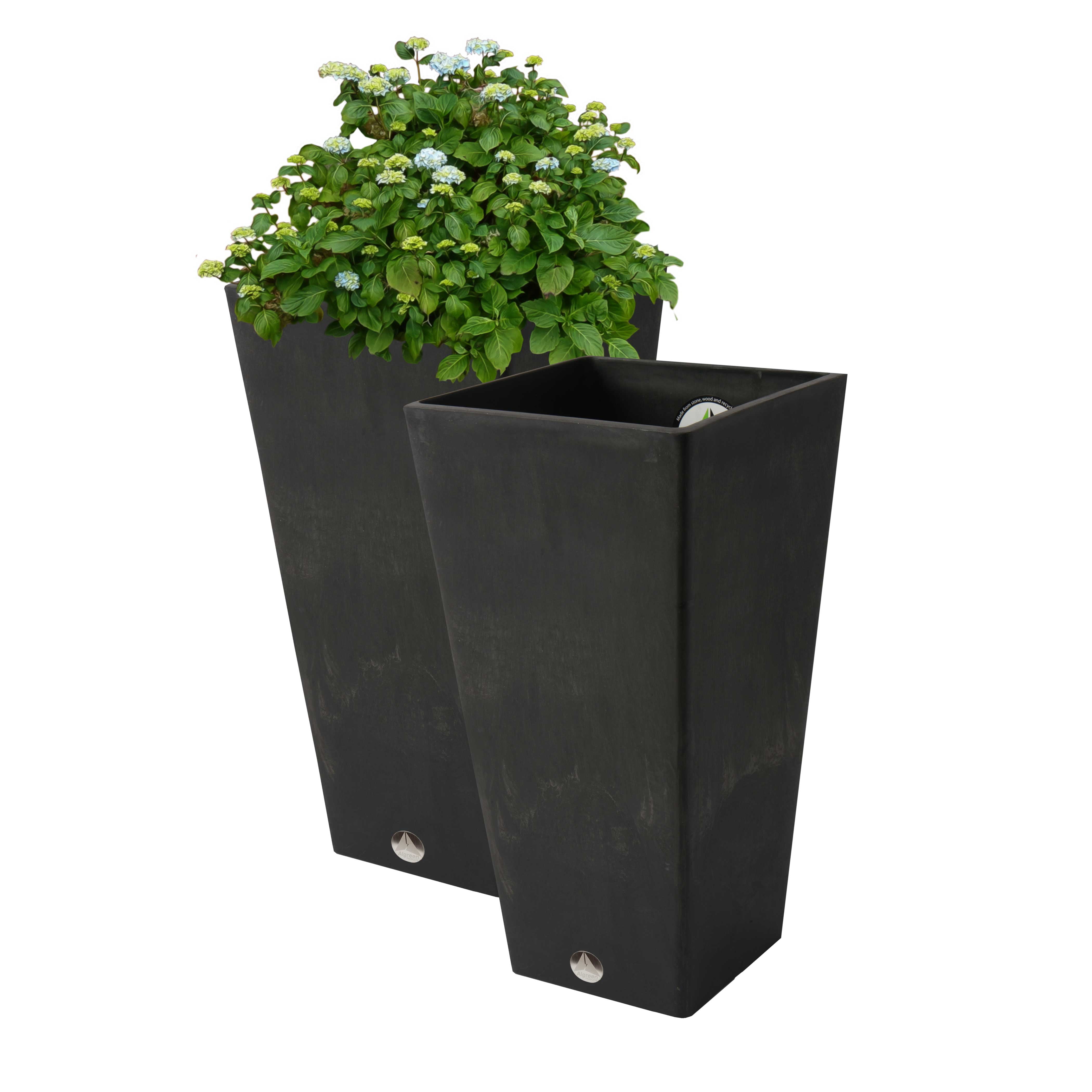 Algreen Valencia 10 in. by 20 in. Height 2 Square Planters, Black - Pack of 2 - Image 4