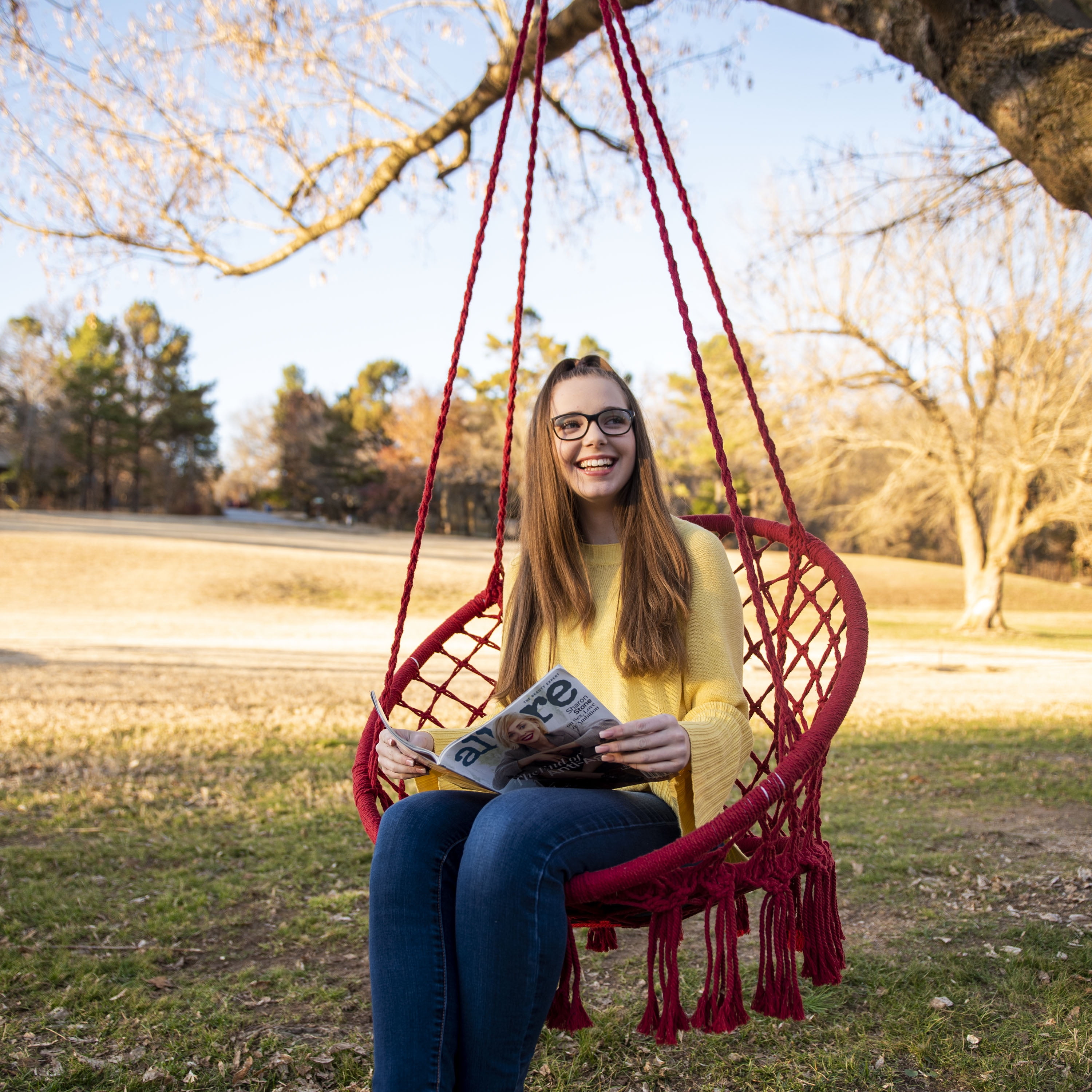 Equip Macrame Outdoor Hammock Chair, Cotton Polyester Blend Red, Size 47” H x 24” W, Weight Capacity 250 lb. - Image 4