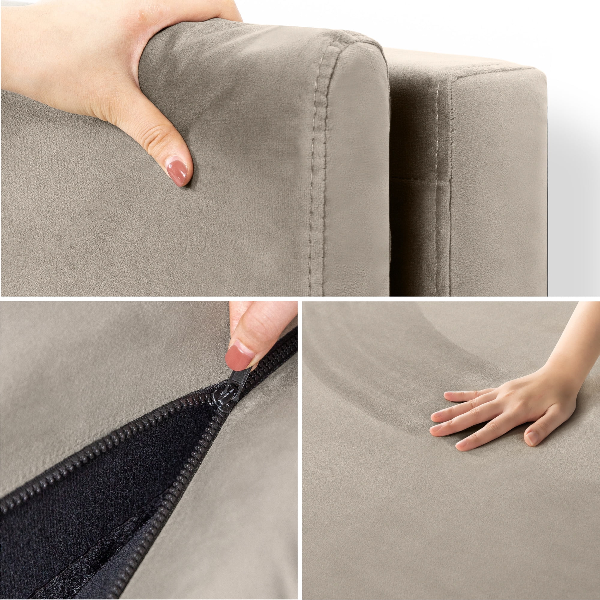 Zinus Taylor 38" Velvet Upholstered Platform Bed Frame with Split Headboard, Latte, Queen - Image 10