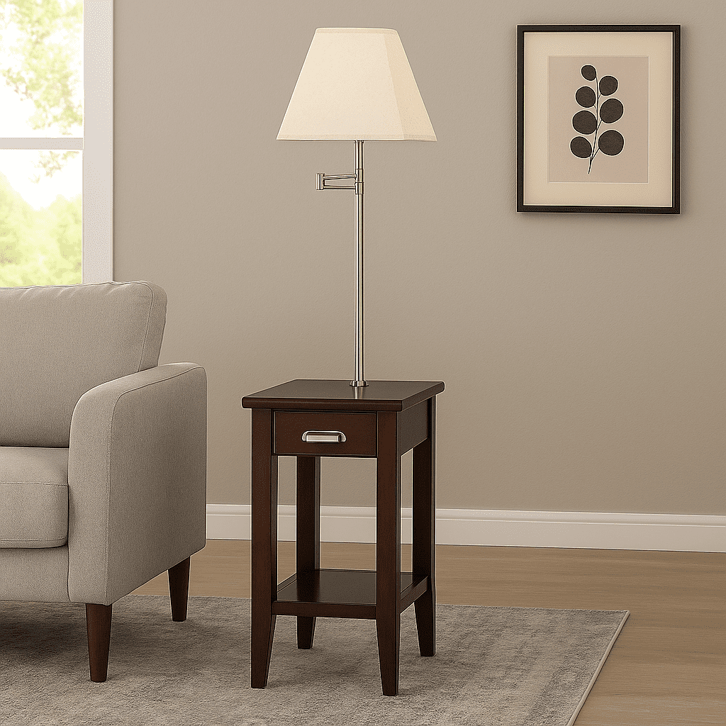 Leick Home Laurent Solid Wood Side Table with Swing Arm Lamp and Drawer, Chocolate Cherry - Image 18