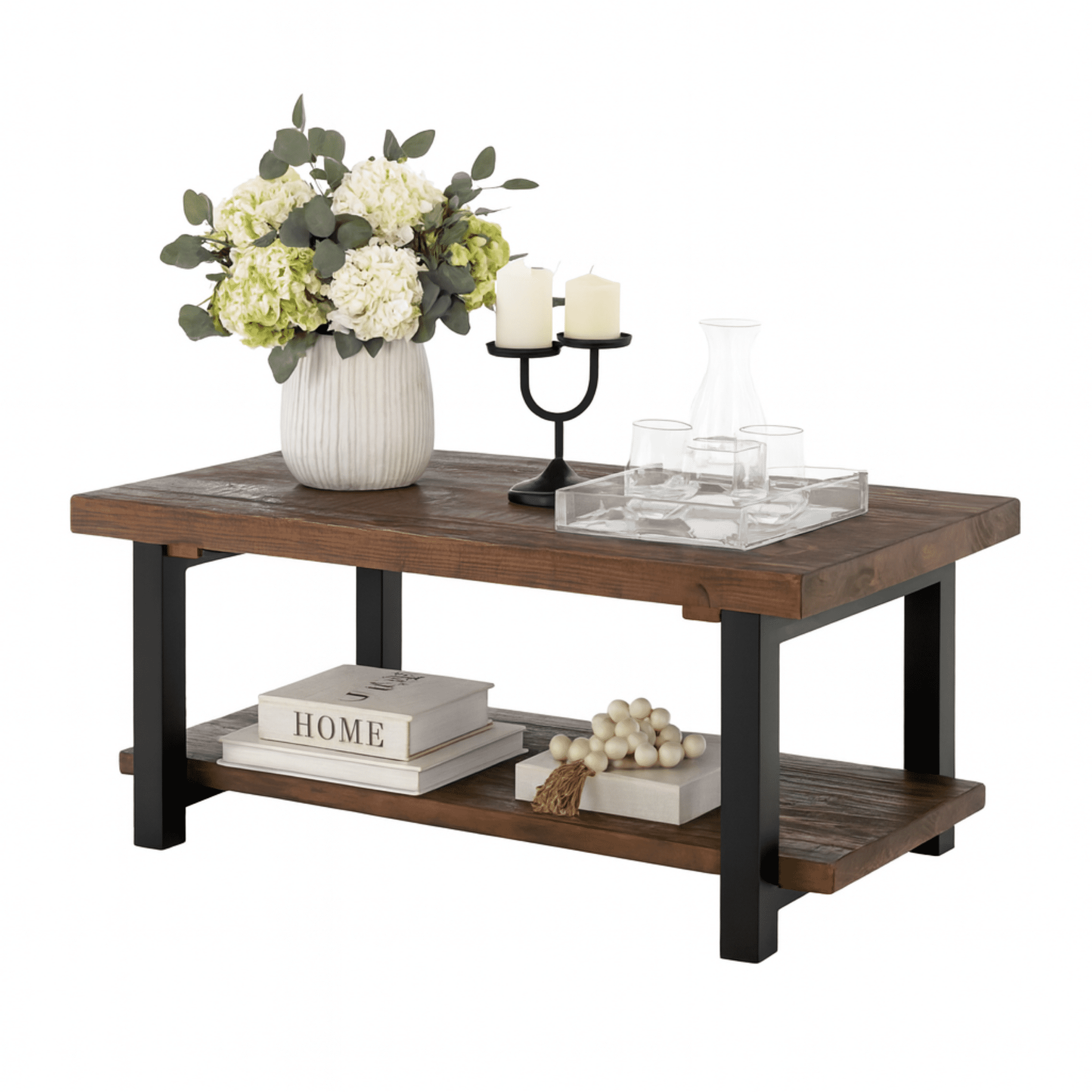 Alaterre Furniture Pomona 42 in. Solid Pine Wood and Metal Coffee Table, Rustic Natural - Image 3