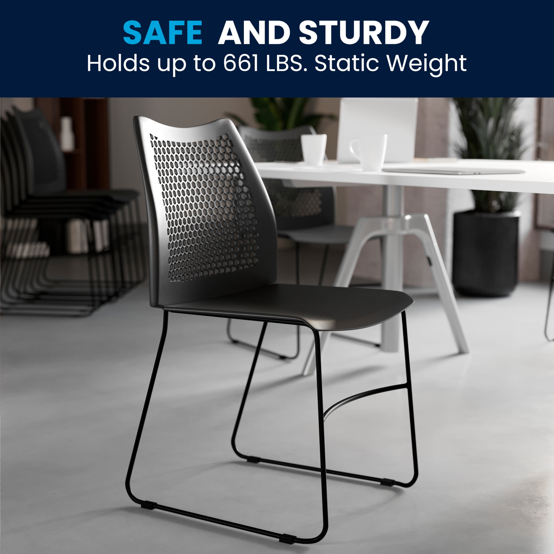 Flash Furniture Hercules Series Adult Air-Vent Back Stacking Waiting Room Chairs, Set of 5, Black - Image 10