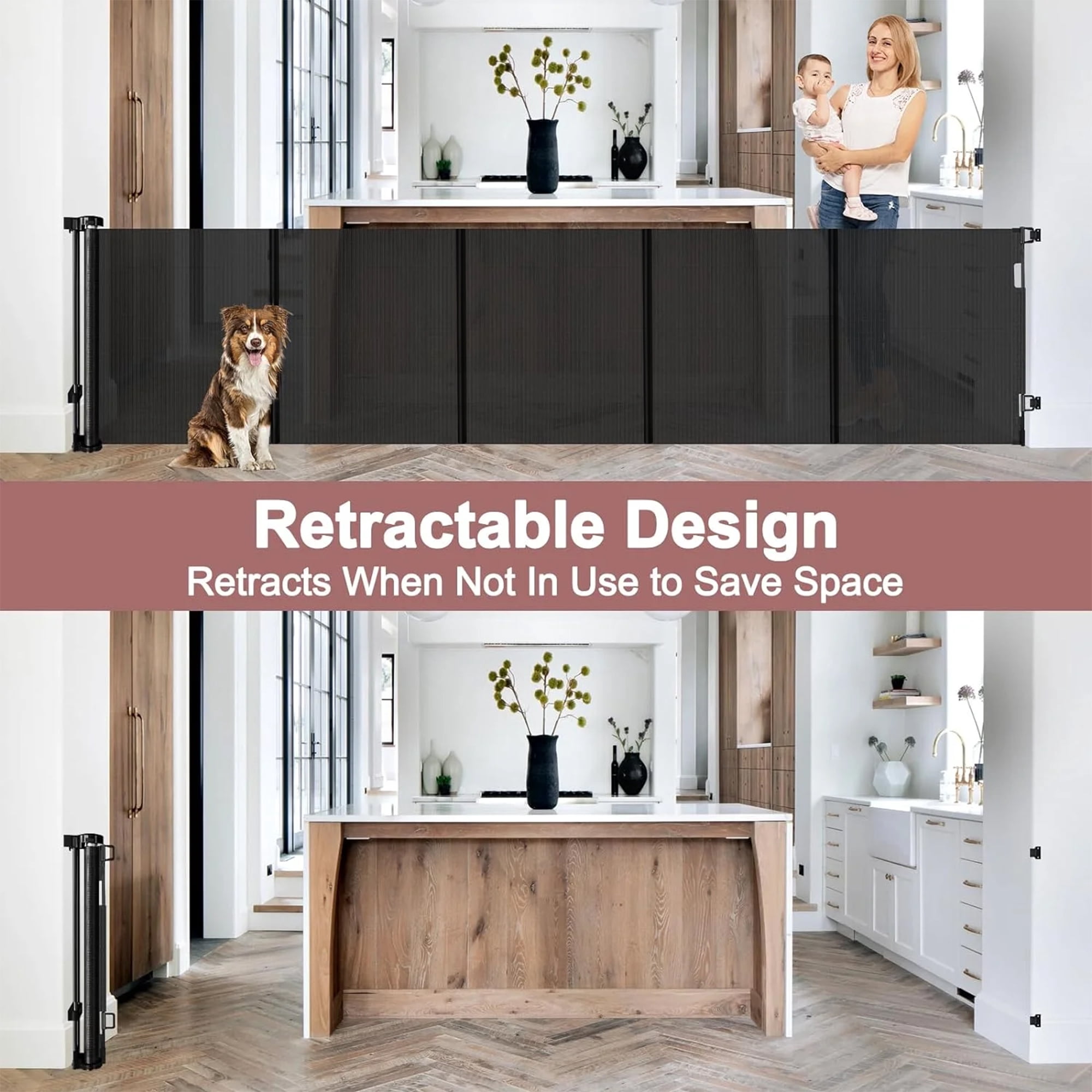 Retractable Baby Gate,HDJ 120 in. Wide x 34 in. Tall Baby Safety Gate for Stairs Doorways,Metal Dog Gate,Extra Wide,Black - Image 2