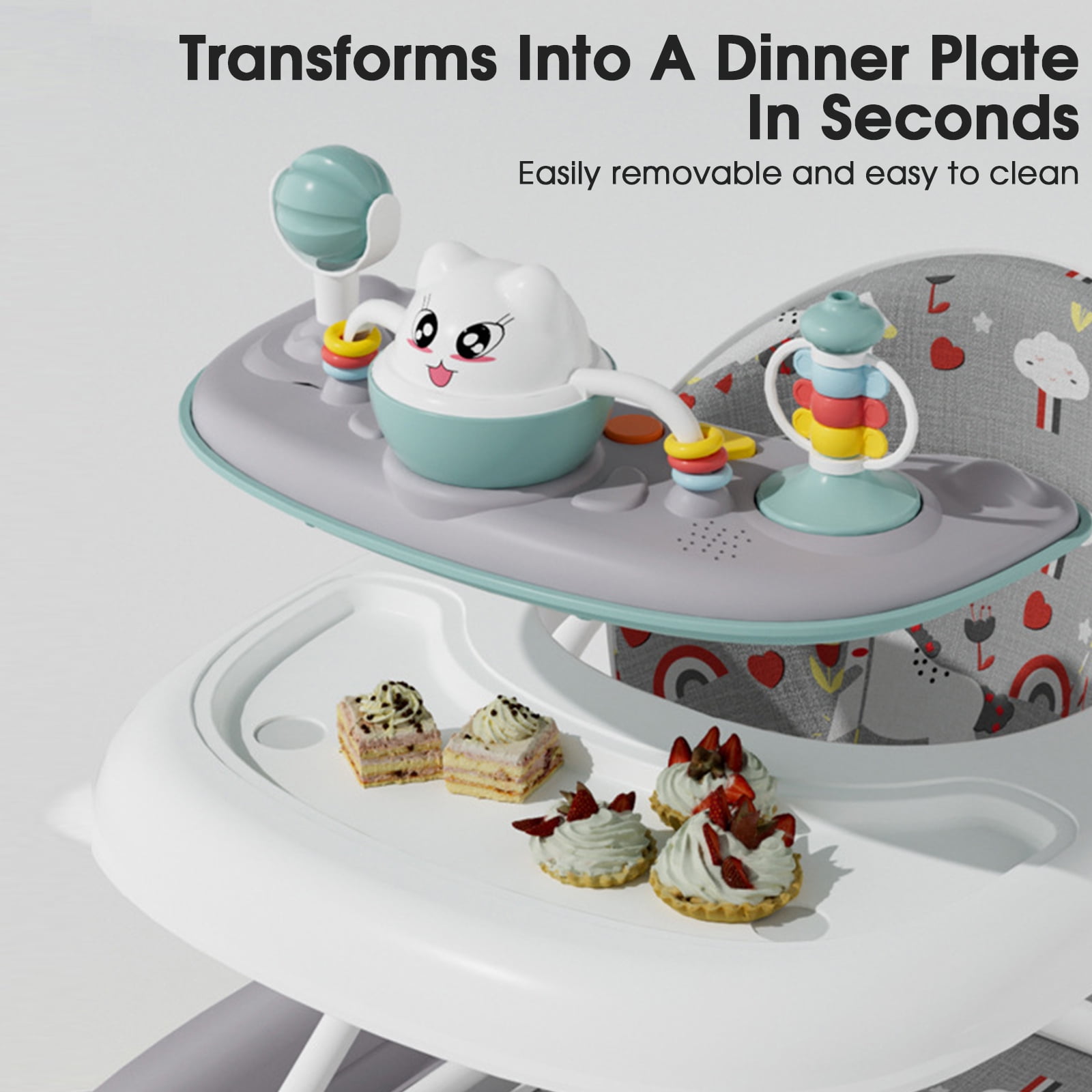 YYW 6-in-1 Baby Walker, Foldable Push Walker with Musical Activity Station for 6-24 Months, Gray - Image 7