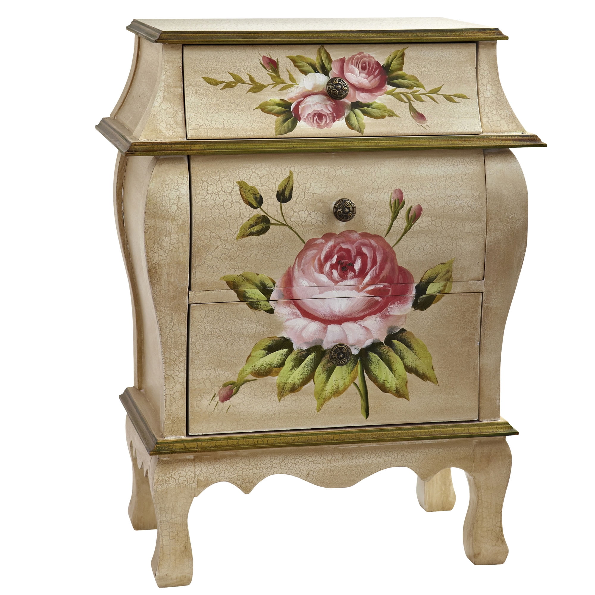 Nearly Natural 26.5in. Wood Antique Night Stand with Floral Art, Pink - Image 2