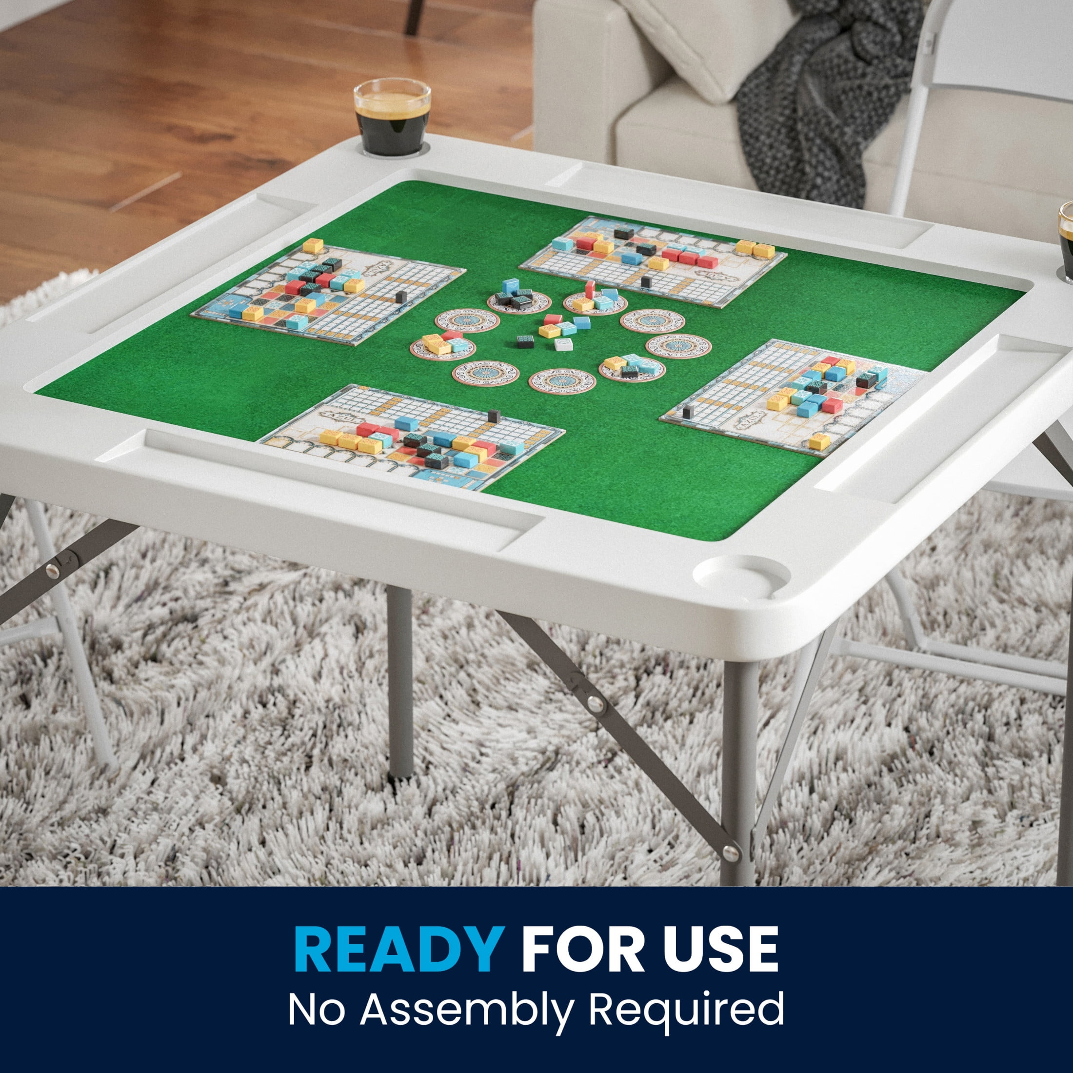 Flash Furniture Silas 34.5" Square Folding Card Table with Felt Surface and Cup Holders, White/Green - Image 4
