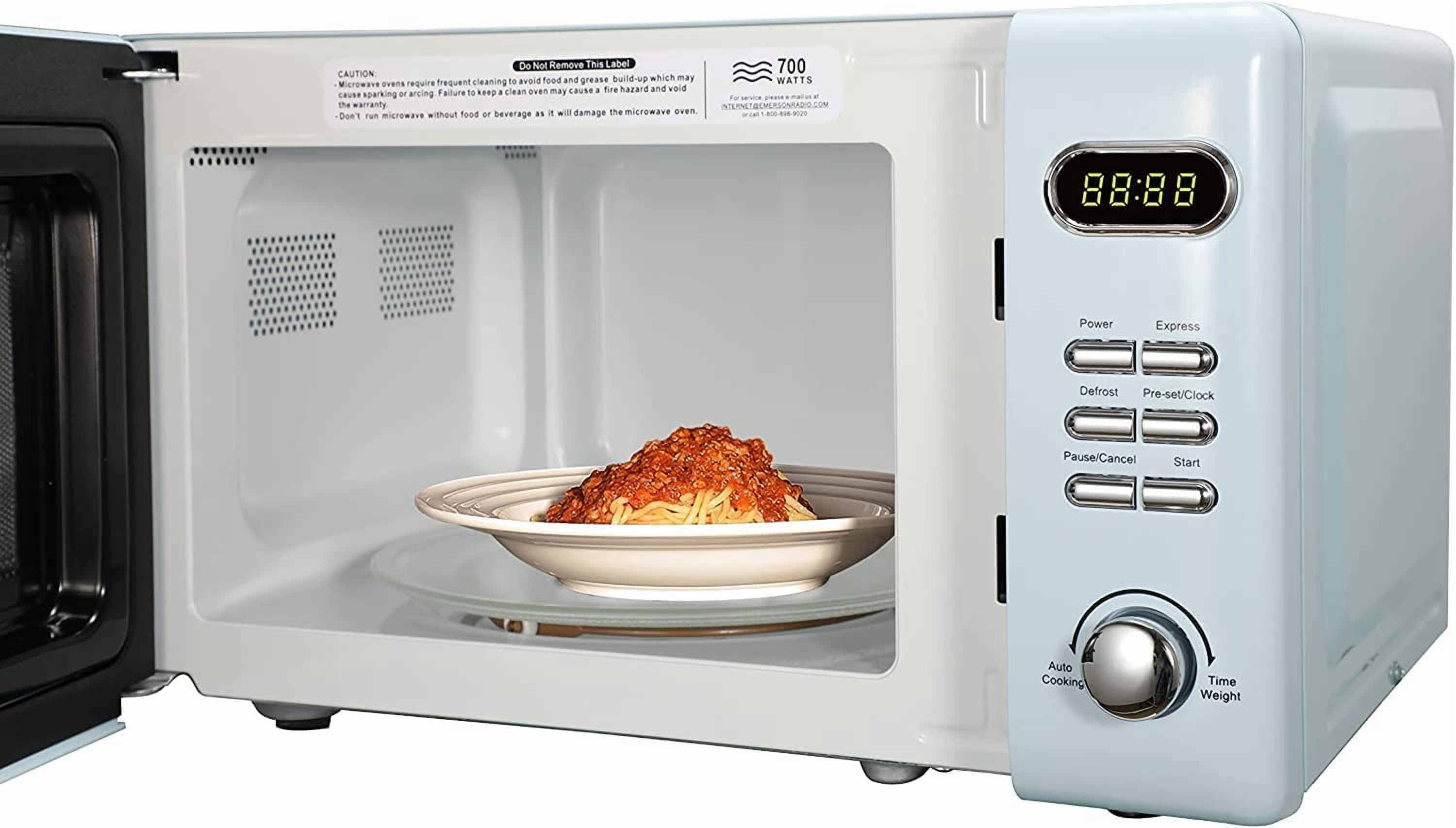 Emerson 0.7 Cu Ft, 700W Thunderbird Blue Retro Countertop Microwave Oven, MWR7020BL - Image 11