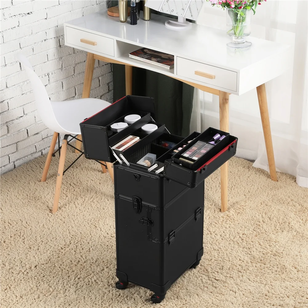 Alden Design 3-in-1 Rolling Professional Cosmetic Makeup Case, Black - Image 7