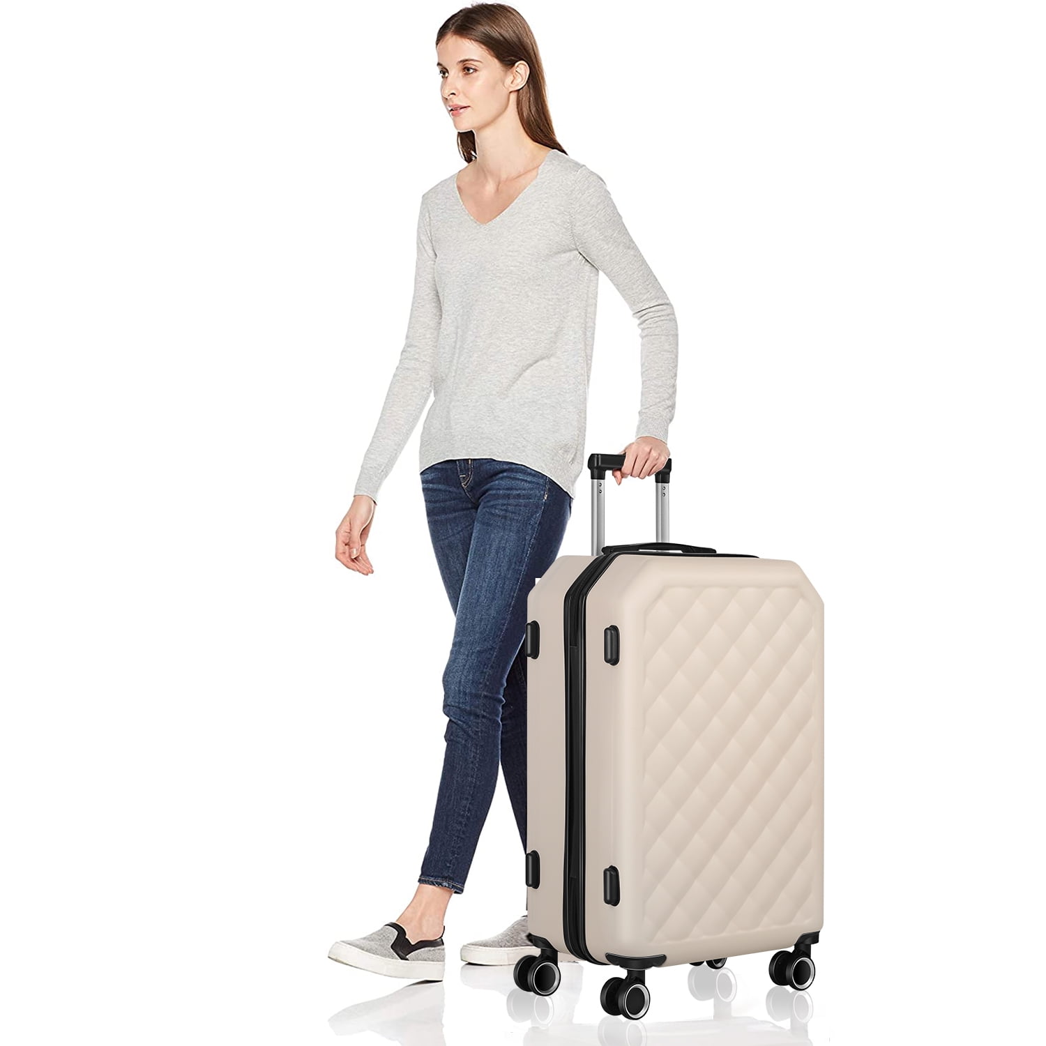 Luggage 3-Pieces Set ABS Durable Suitcase Beige 20"24"28" - Image 2