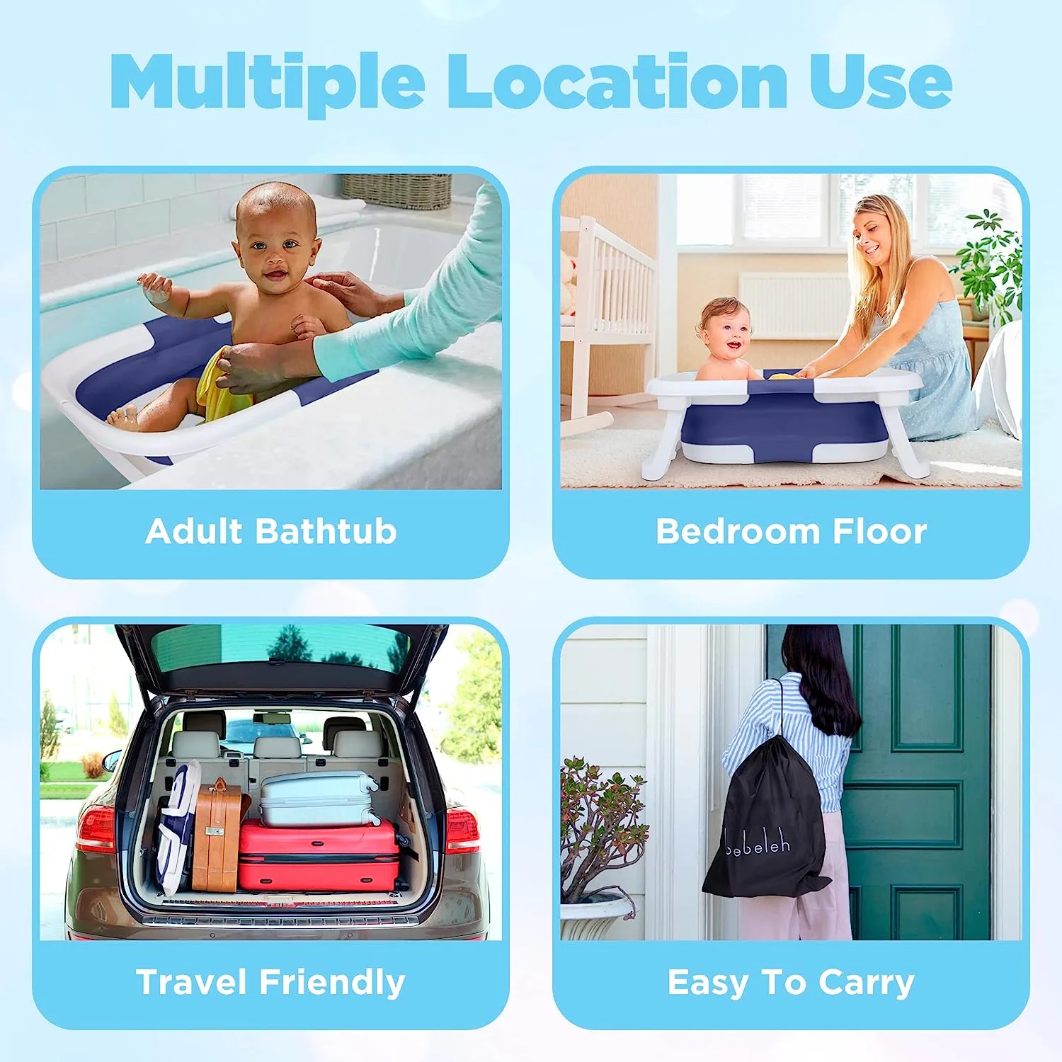 Prociv Foldable Baby Bathtub for Infants to Toddler,Portable Travel Bathtub Multifunctional Bathtub with Drain Hole, Baby Bathtub for Newborn 0-36 Month Gray (with Net) - Image 3