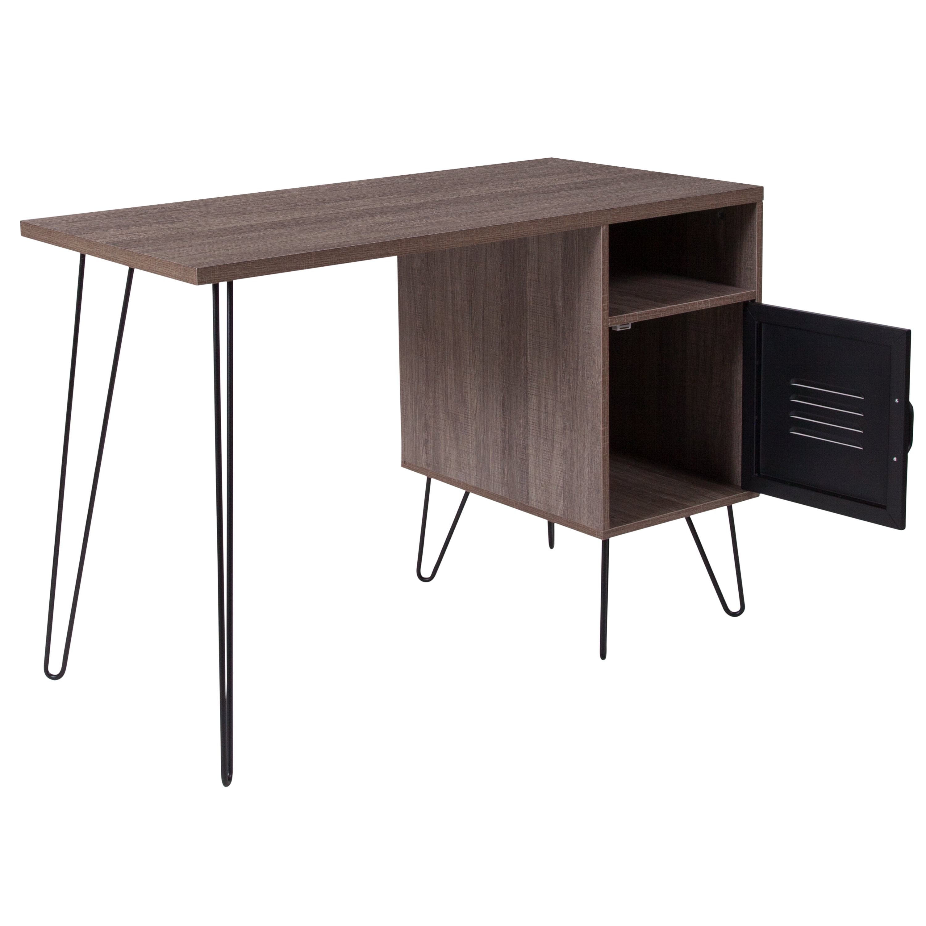 Flash Furniture Woodridge Collection Rustic Wood Grain Finish Computer Desk with Metal Cabinet Door and Black Metal Legs - Image 3