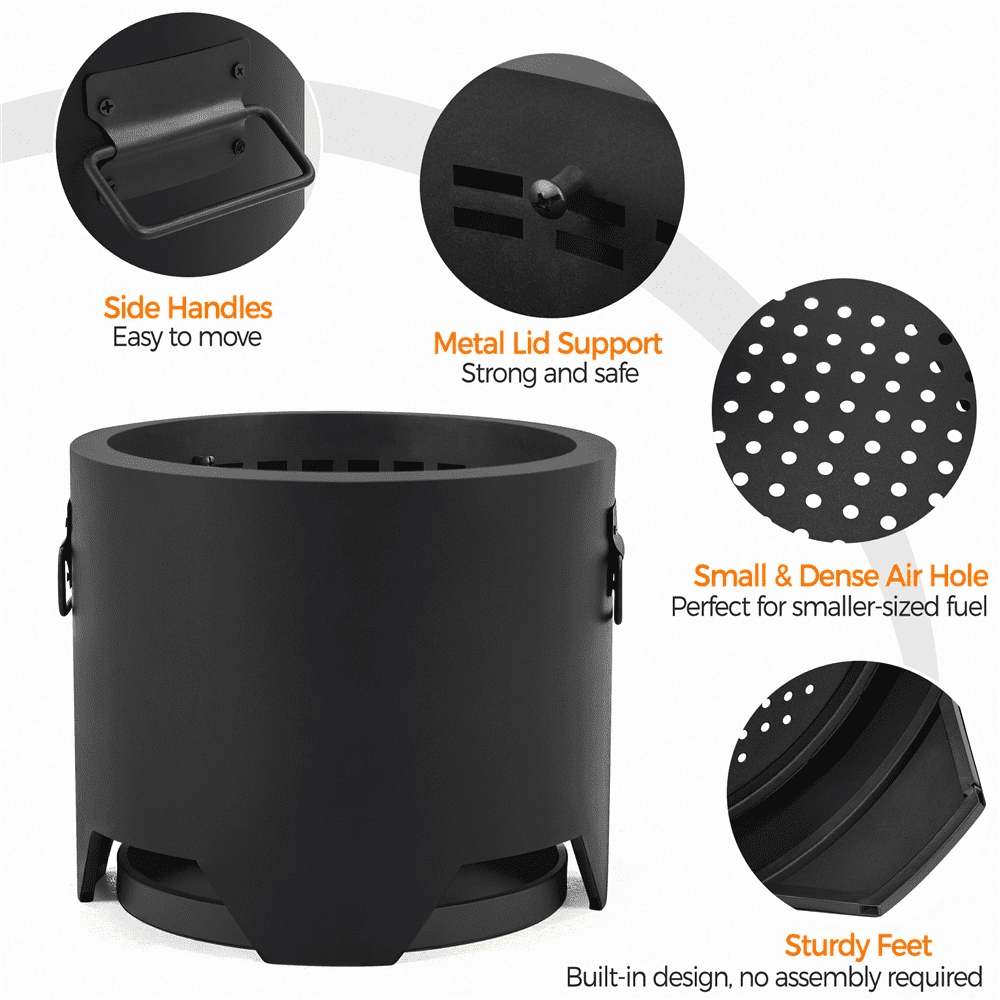 Alden Design 16″ Portable Smokeless Fire Pit with Rain Cover & Lid & Log Grate, Black - Image 2