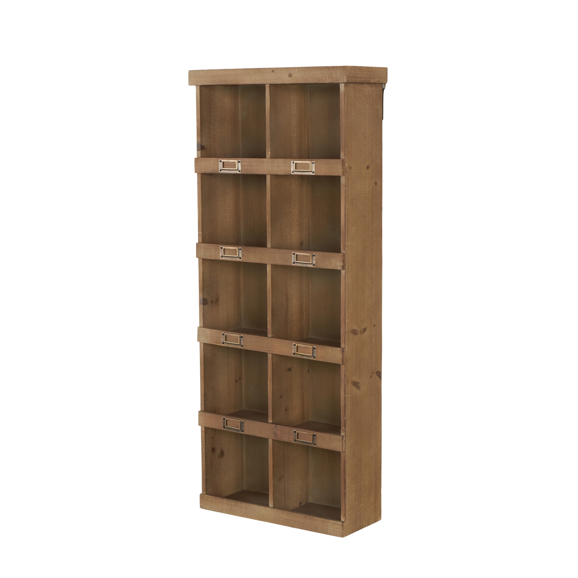 DecMode Rustic Bookcase Inspired Wood Wall Shelf with 10 Square Units and Brown Wood Grain Finish, 18"W x 42"H - Image 11