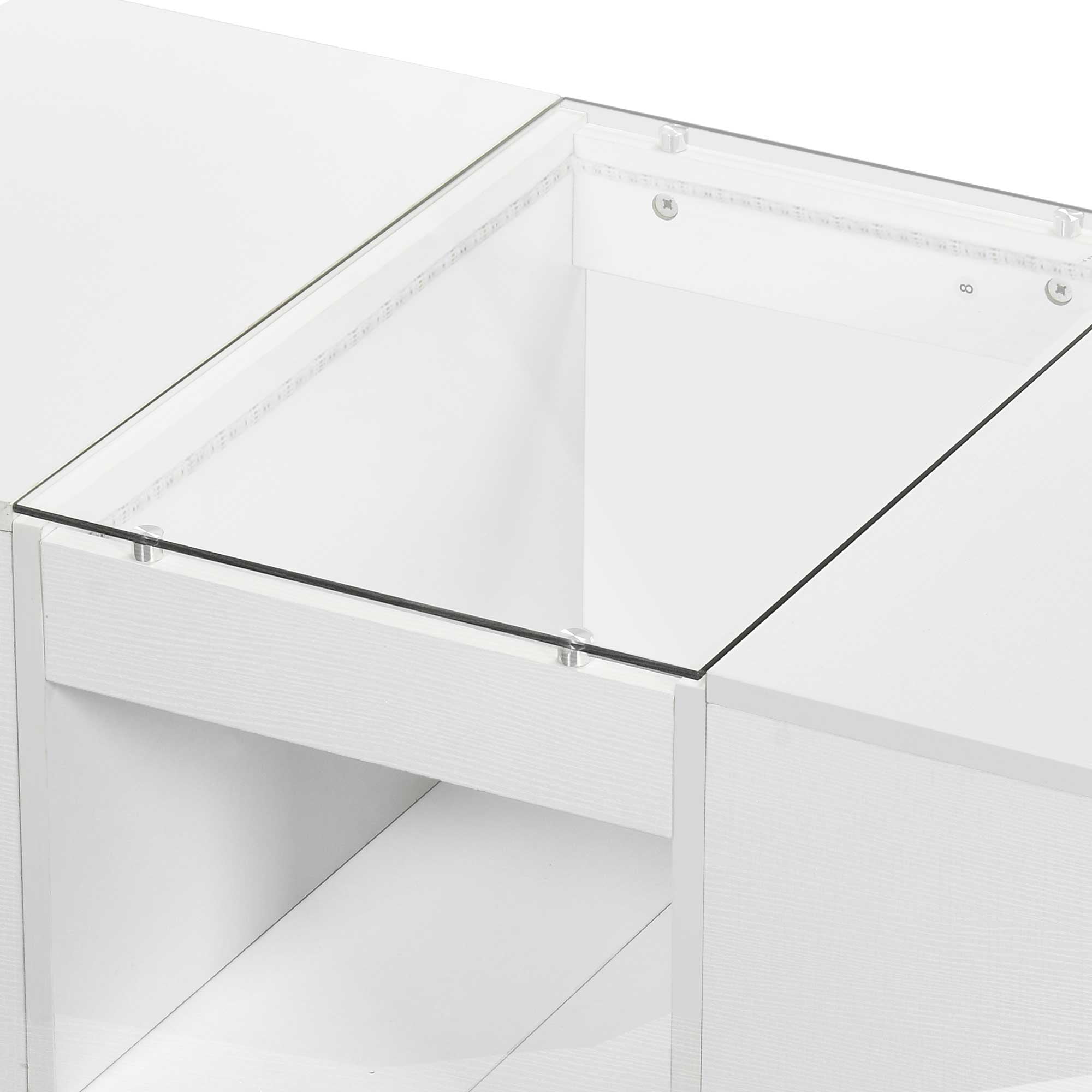 Dextrus Modern LED Coffee Table, White Coffee Table with Storage, Large Living Room Center Tables, 2 Tiers and 2 Drawers - Image 6