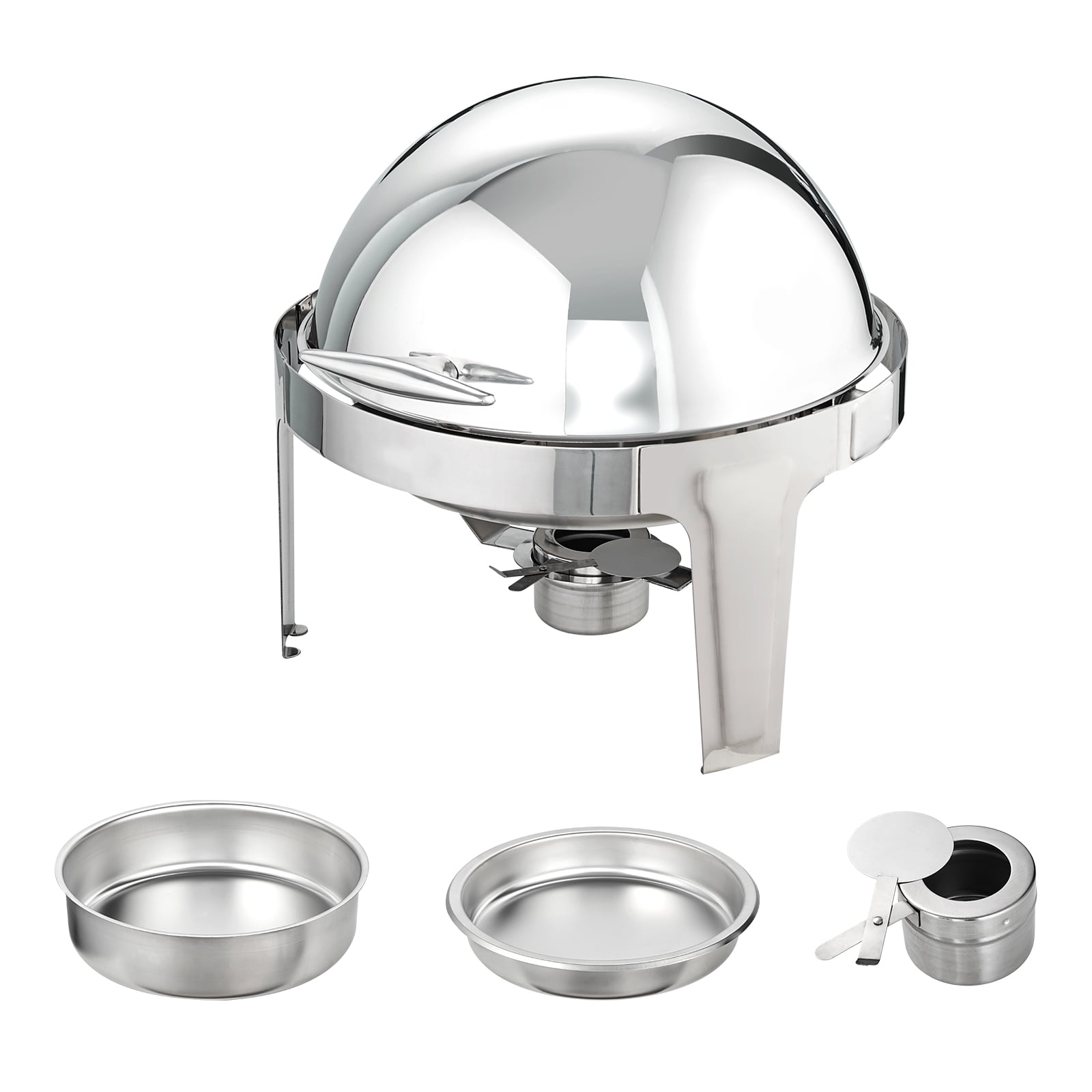 VEVOR 2 Pack Roll Top Chafing Dish Buffet Set, 6 Qt Stainless Steel Chafer with 2 Full Size Pans, Round Catering Warmer Server w/ Lid Water Pan Stand Fuel Holder for Party - Image 2