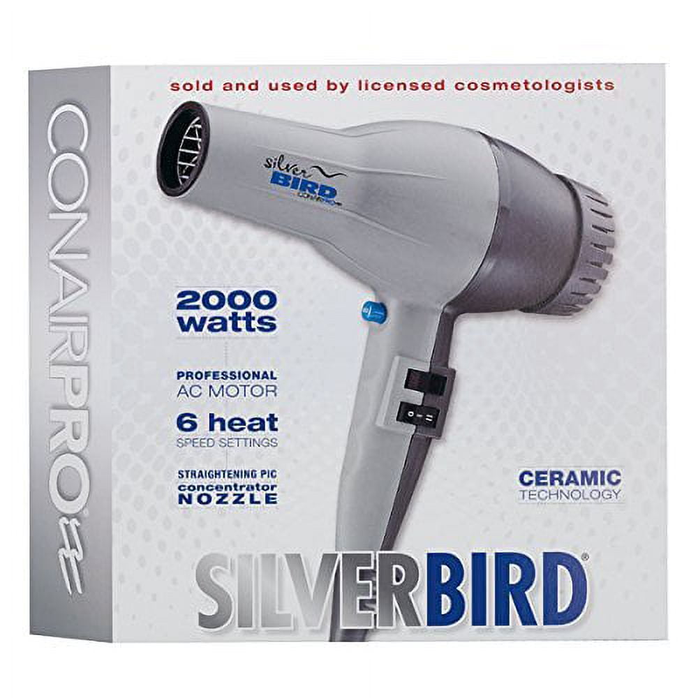Conair Pro Silver Bird Professional Ceramic Hair Dryer, Ionic, 2000 Watts, Gray - Image 2