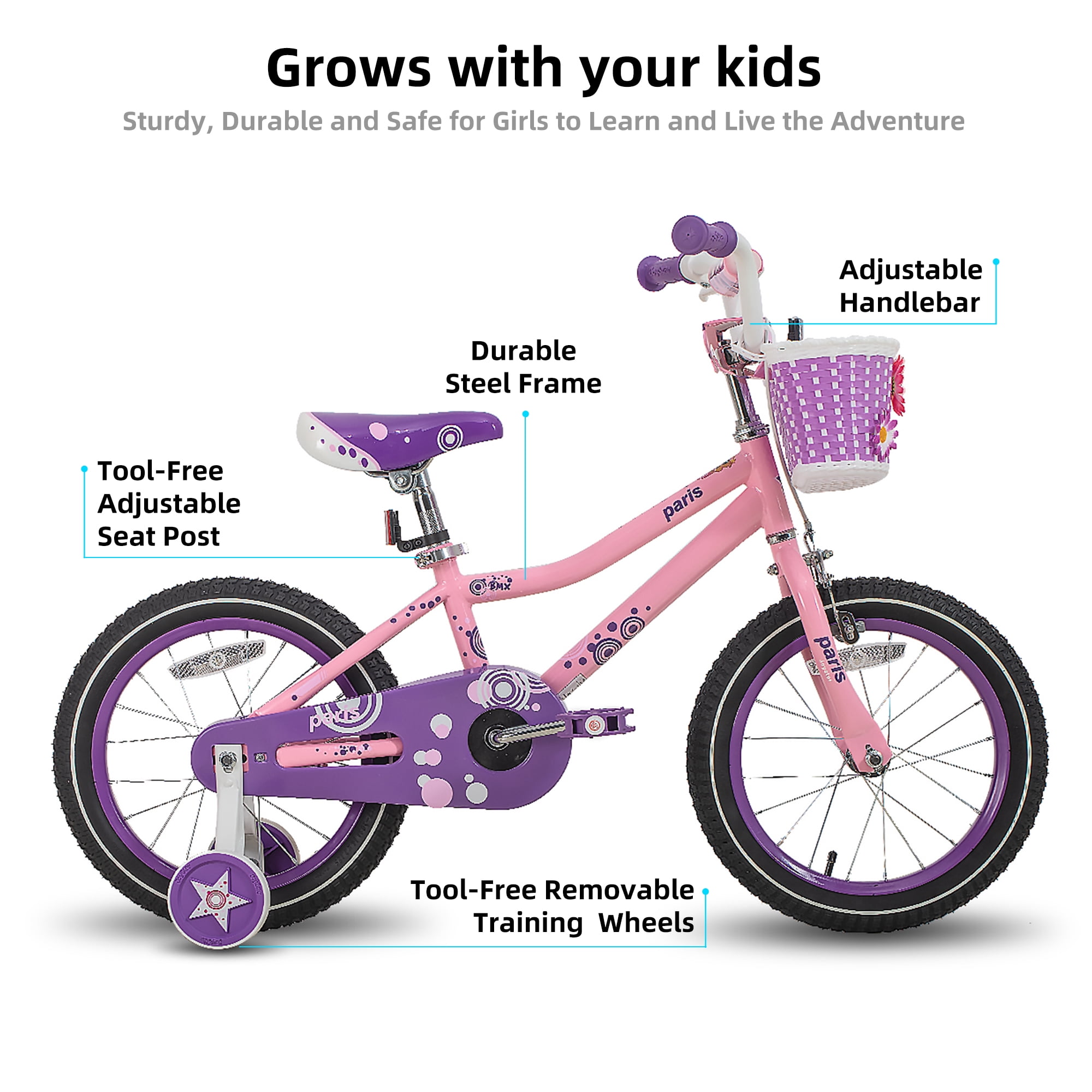 JOYSTAR Paris Girls Bike, 14 Inch Kids Bike with Training Wheels, Pink - Image 5