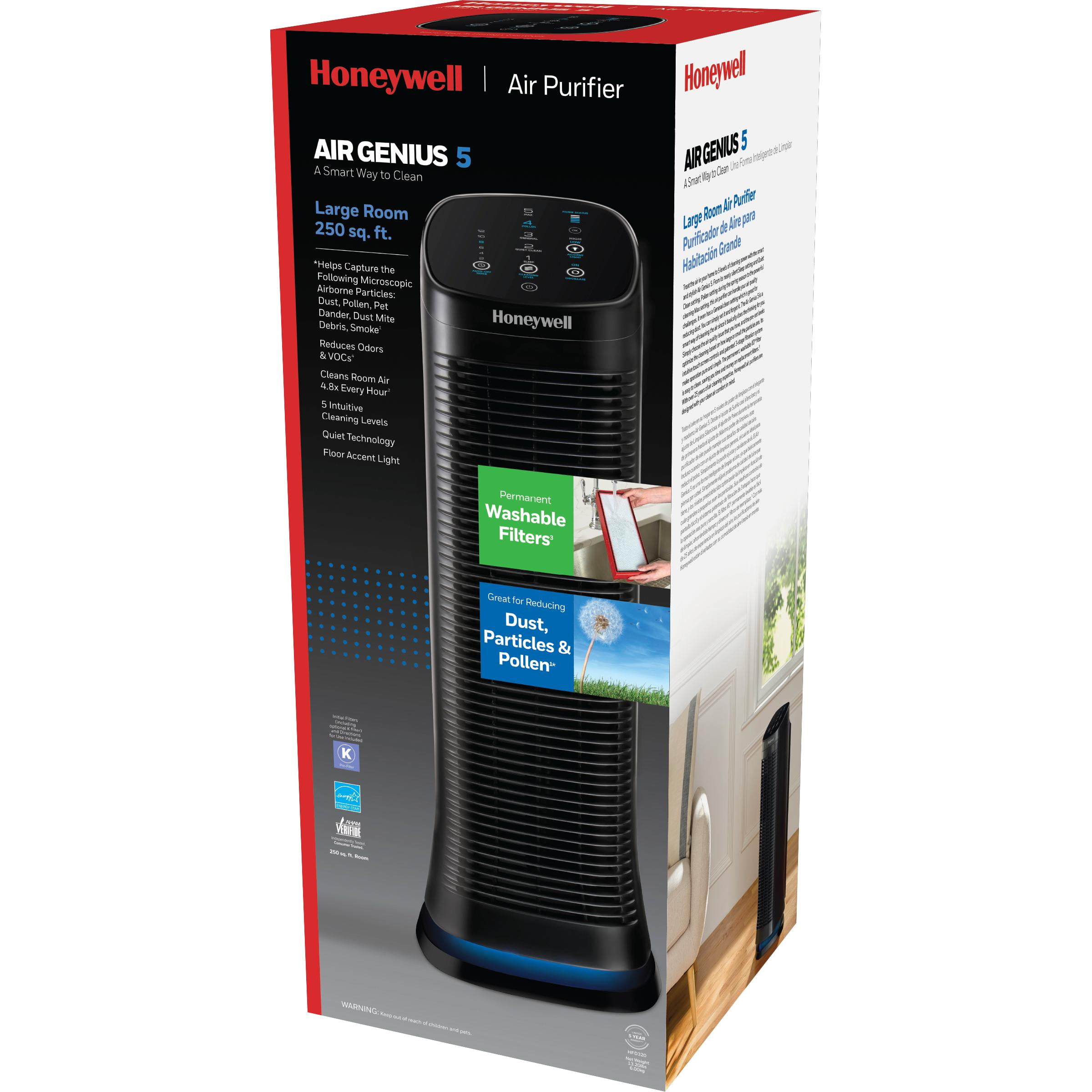Honeywell Air Purifier with Permanent Filter for Home, 1208 sqft Rooms in 1 hour, Reduces Dust, Pollen, Pet Dander, Odors, Smoke, Washable Filters, Black, HFD320 - Image 10