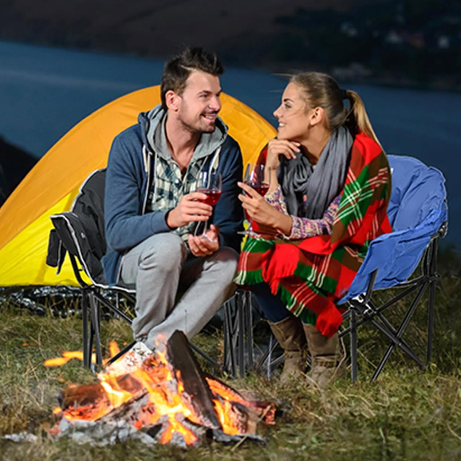 Slsy Oversized Heated Camping Chair, XL Padded Patio Lounge Chairs with 3 Heat Levels, Portable Folding Heated Chair Round Moon Saucer Folding Lawn Chair Outdoor Chair for Camping, Lounge Patio - Image 5