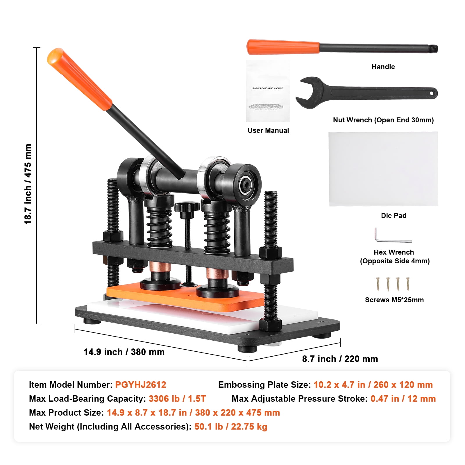 KFFKFF Leather Cutting Machine, 10.2 x 4.7 in Stamping Plate Hand-Operated Die Slicer, 0.47 in Compression Movement Twin Guide Rods Die Slice Apparatus, Leather Stamping Tool - Image 5
