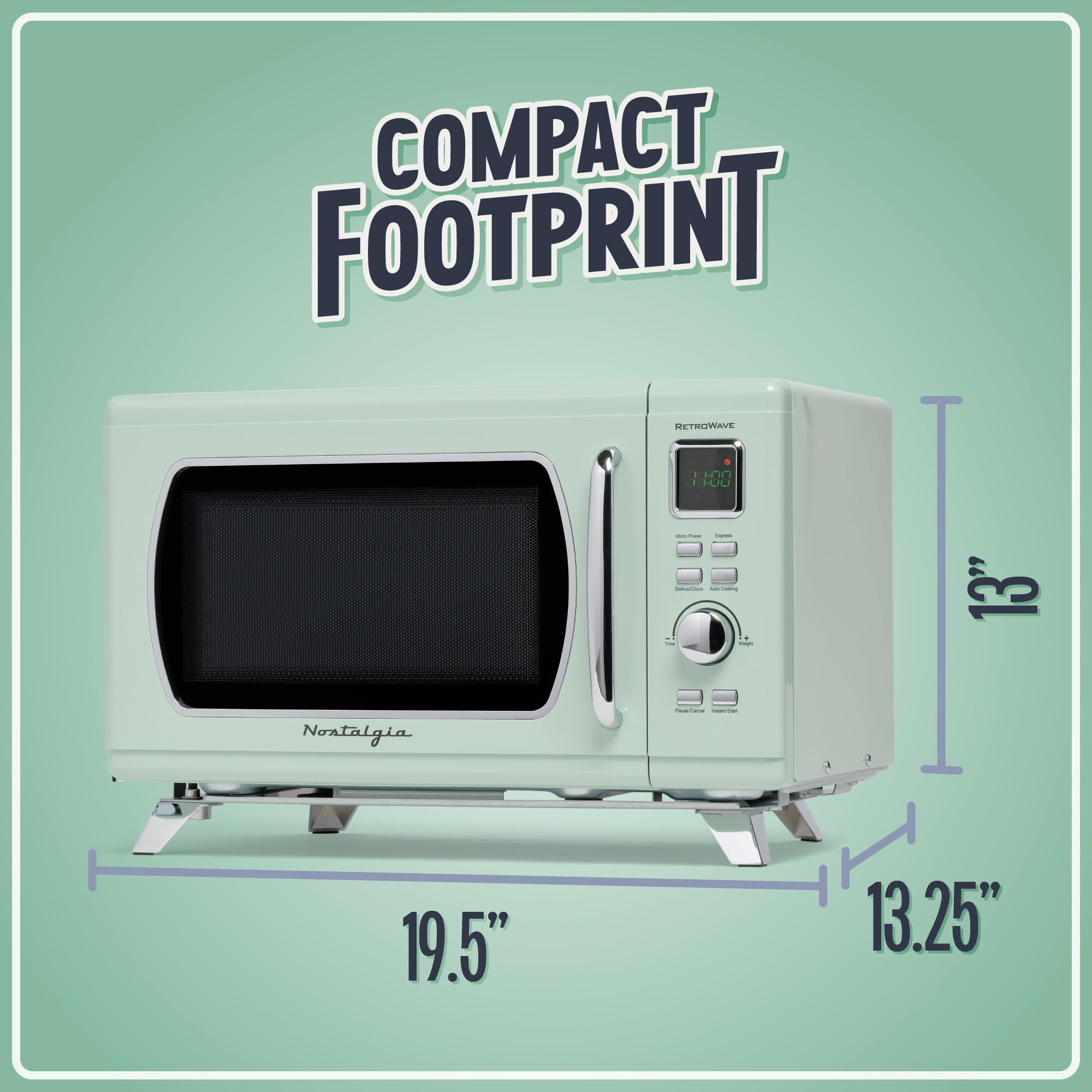 Nostalgia MCMO9FTSG Mid-Century Retro 0.9 Cu. Ft. 900-Watt Countertop Microwave Oven With LED Display, Seafoam Green - Image 7