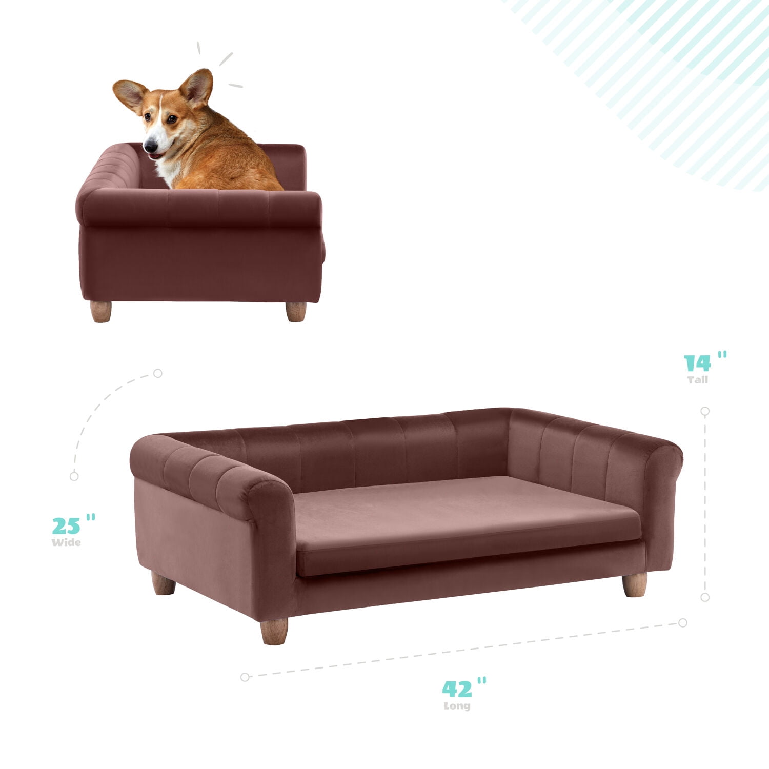 Critter Sitters 42-in. Elegant Brown Faux-Velvet Rectangle Dog Pet Bed - Image 13