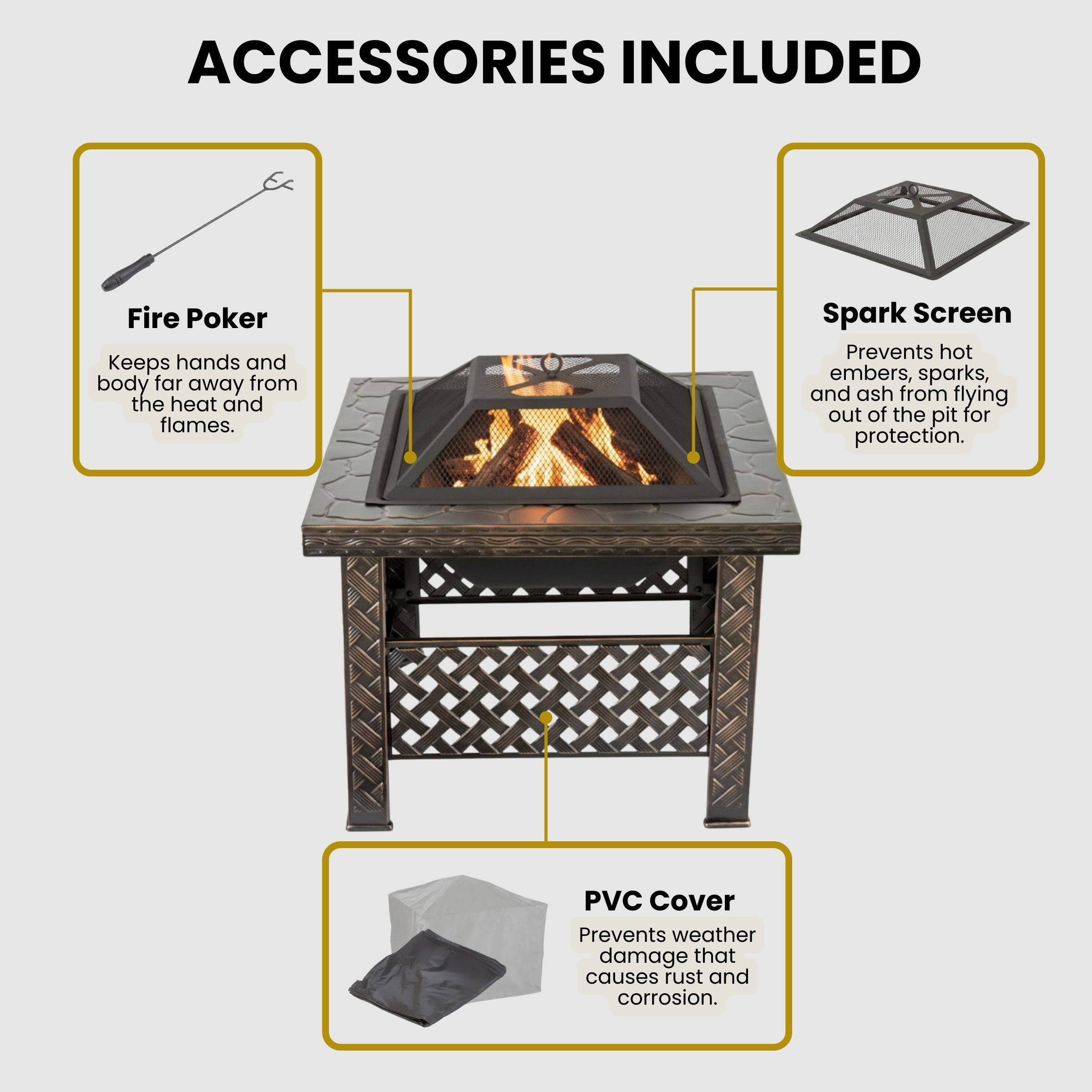 Pure Garden 26-Inch Outdoor Fire Pit with Screen, Cover, and Poker (Bronze) - Image 4