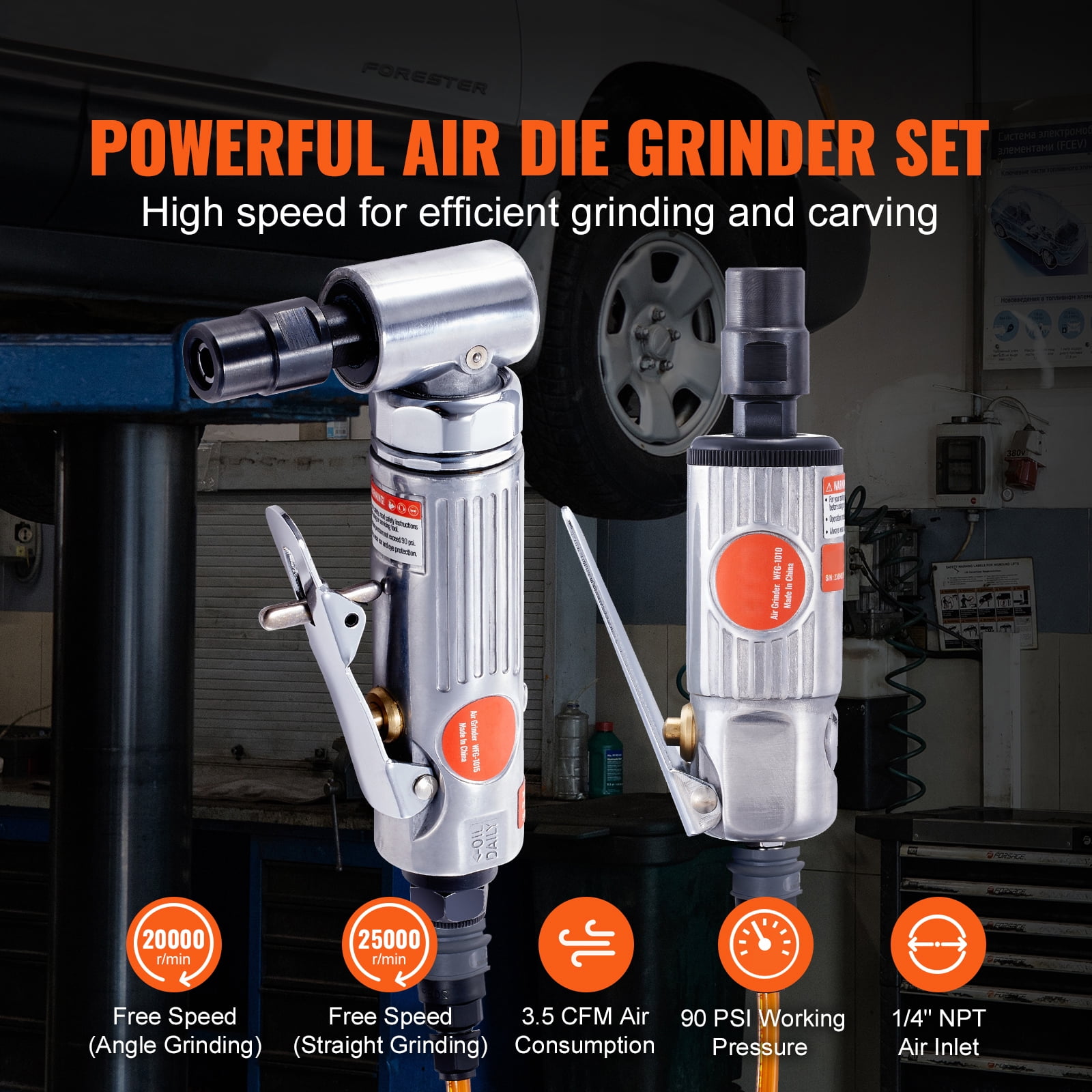 BENTISM Air Die Grinder KiT, 1/4" Right Angle Grinder With 10PCS Single Cut Carbide Burr Set, 20000 RPM/25000RPM, Ball Bearing Construction, Safety Lock, Aluminum Housing, Lightweight Power Tool - Image 8