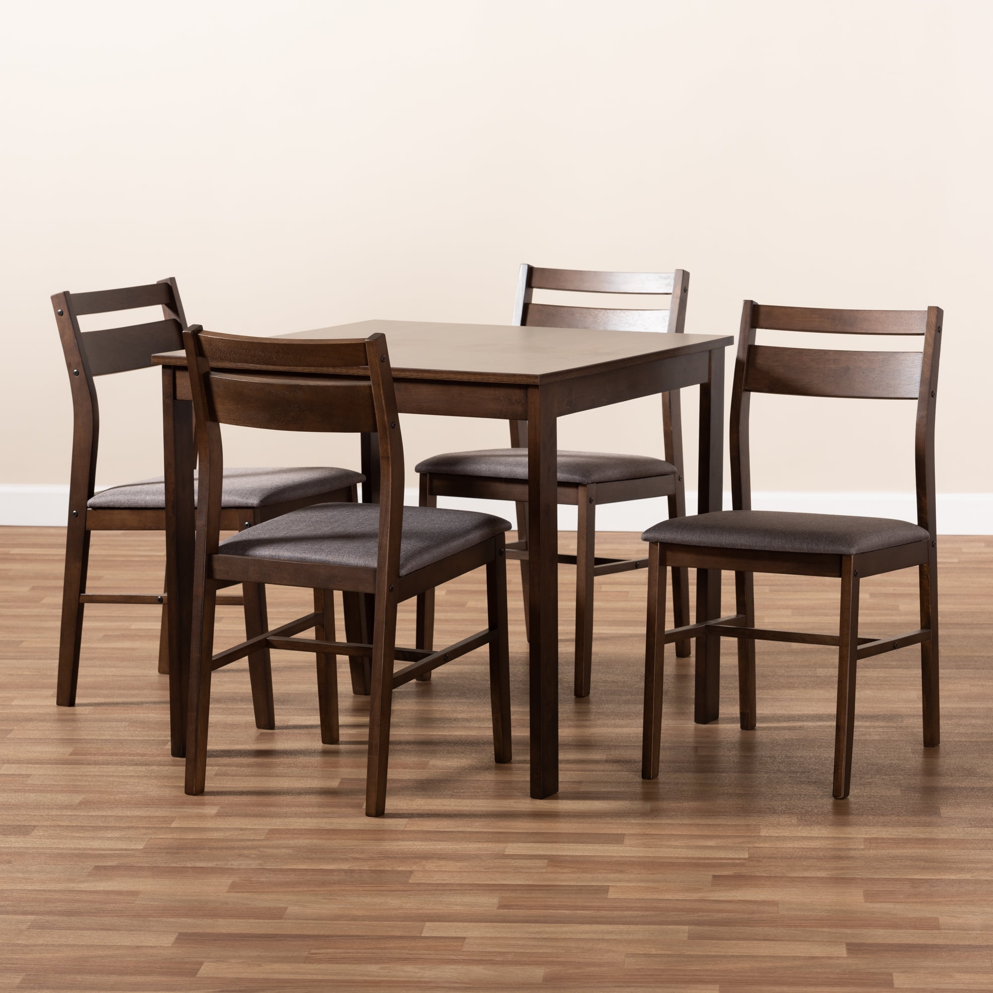 Baxton Studio Lovy Modern and Contemporary Gray Fabric Upholstered Dark Walnut-Finished 5-Piece Wood Dining Set - Image 5