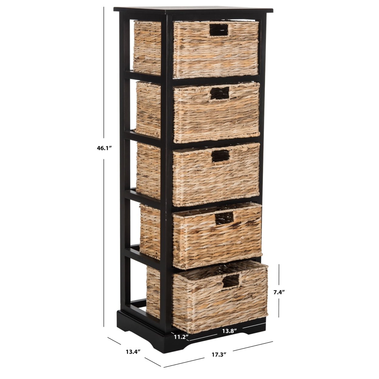 SAFAVIEH Vedette Country Nautical 5 Wicker Basket Storage Tower, Distressed Black - Image 4