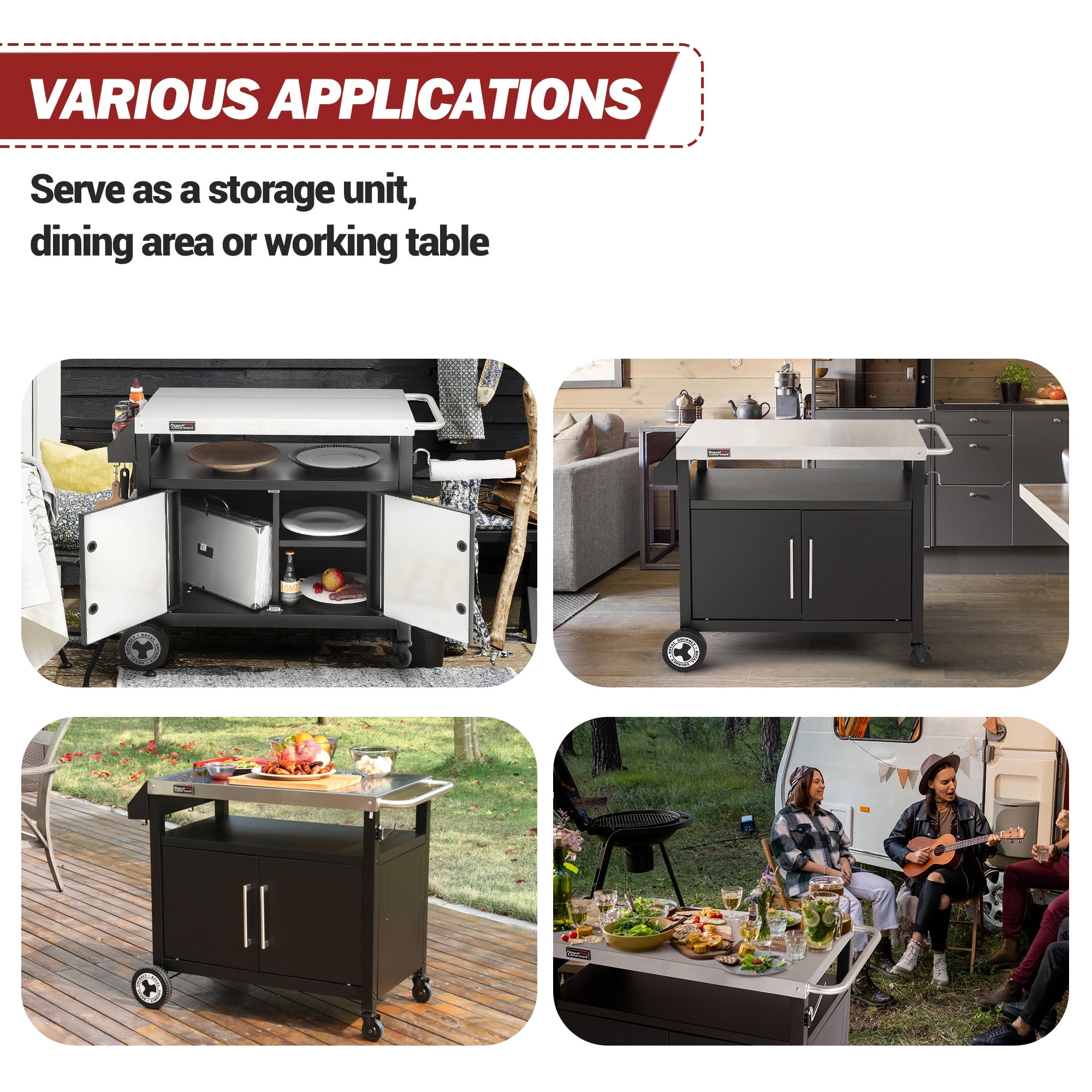 Royal Gourmet PC3403S Movable Kitchen Island Cart, Outdoor Grill Table, Grill Prep Table with Storage - Image 12