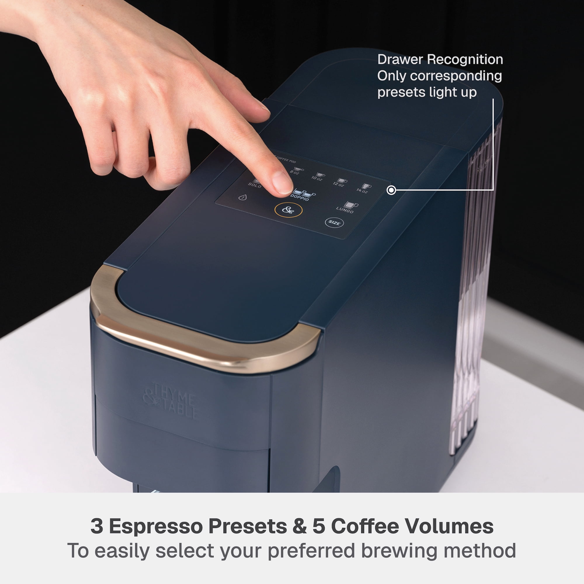 Thyme & Table Multi Capsule Coffee Machine, Universal Capsule Compatible with Espresso and Coffee, One-Touch Controls, Atlantic Blue - Image 8