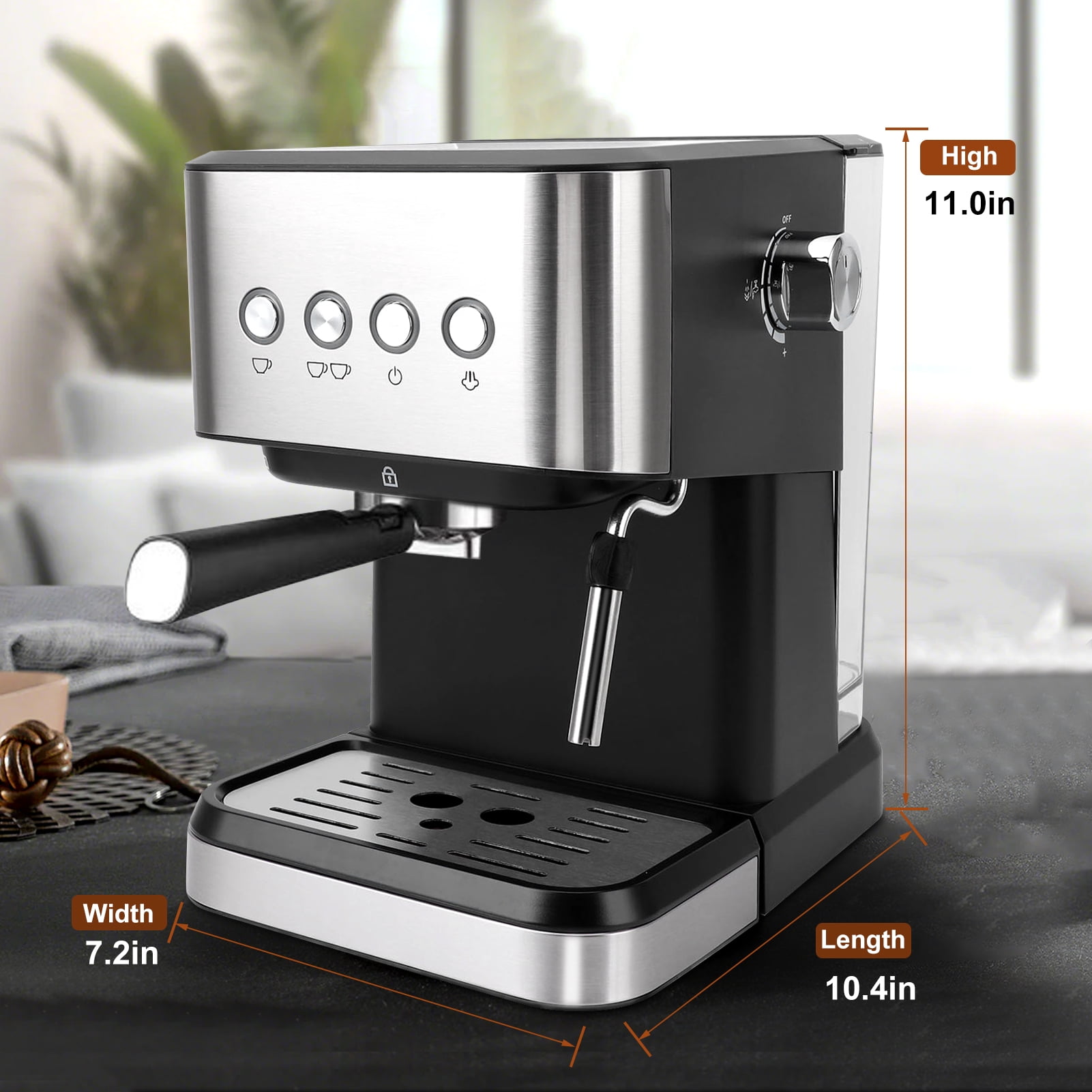 Fyydes Espresso Machine 20 Bar, 1.5L Water Tank with Milk Frother Steam, Stainless Steel Coffee Maker for Espresso, Latte, Mocha, Americano, 1050W, Silver - Image 7