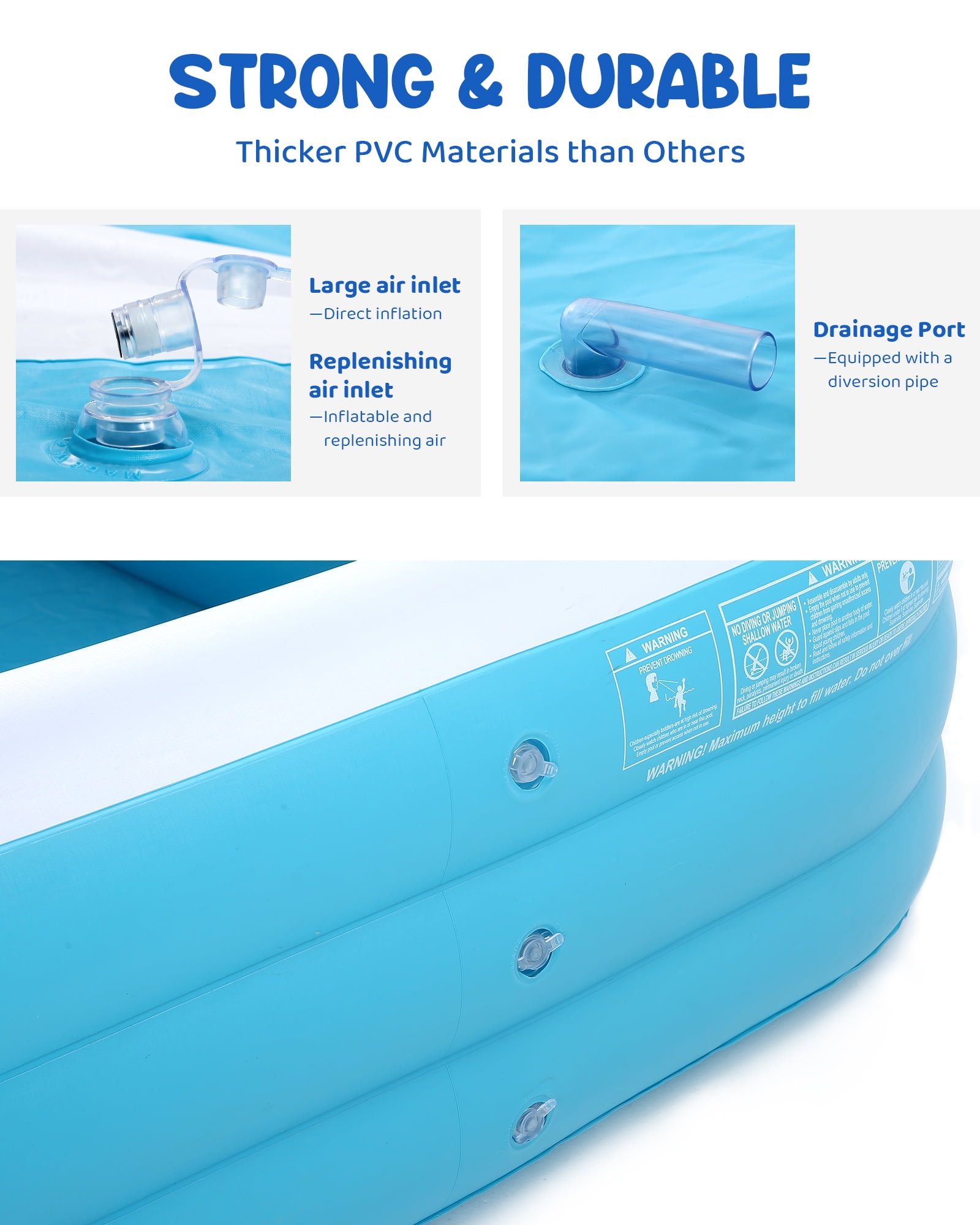 Naipo 95In Inflatable Swimming Pool Family Inflatable Pool Full-Sized Blow Up Pool Square Easy Set 95''*56''*22'' For Summer Play - Image 9