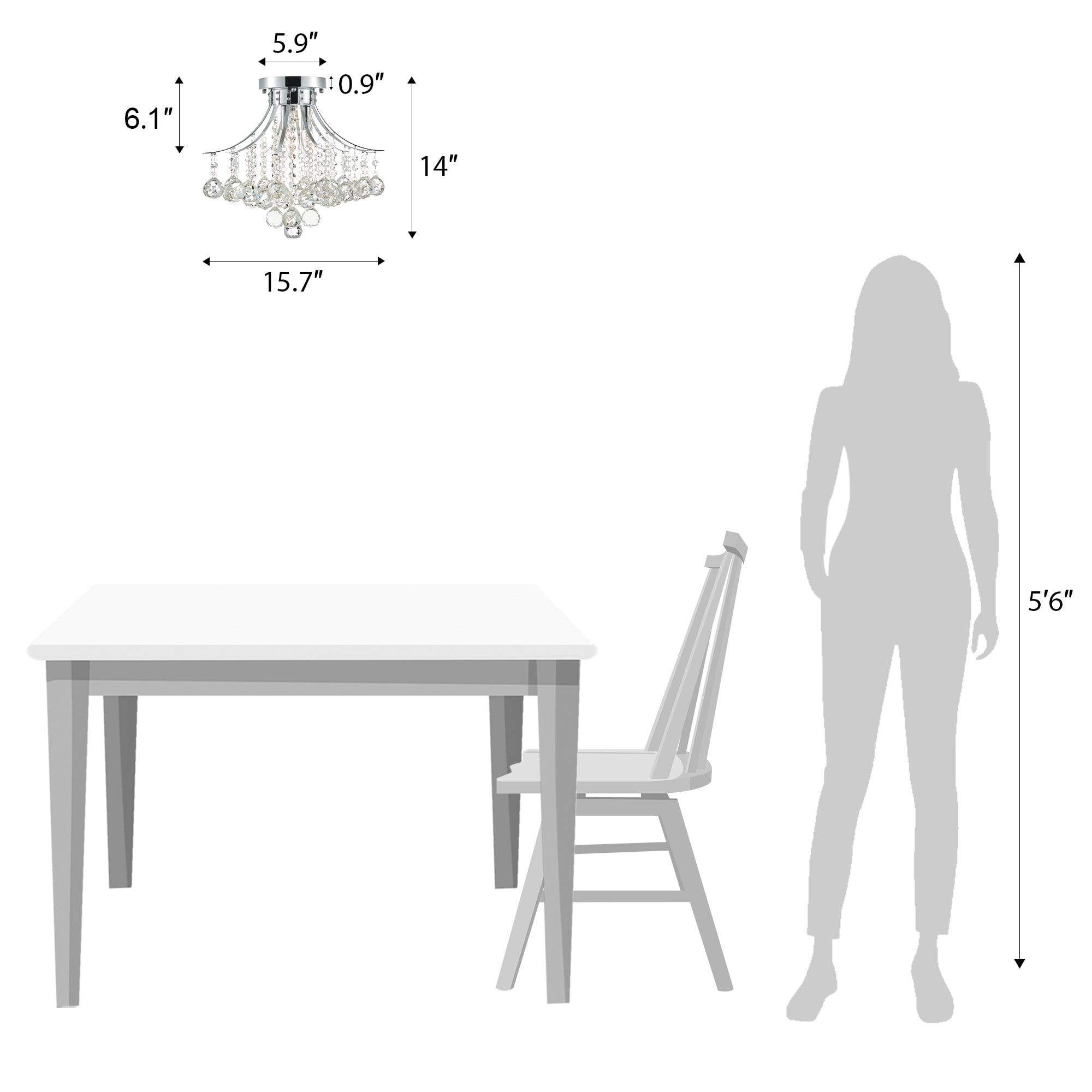 3-Light Crystal Chandelier Ceiling Fixture Pendant, Flush Mount Raindrop Pendant UL Listed - Image 4