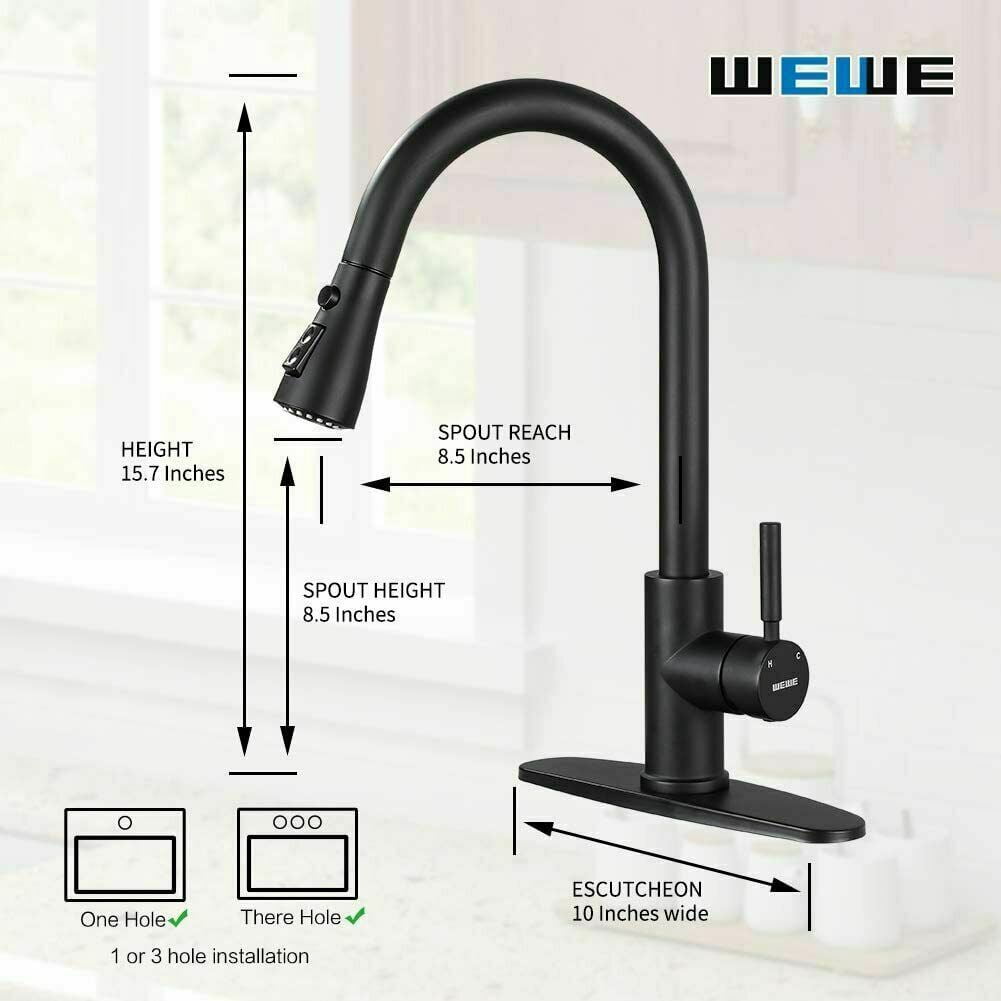 Zovajonia Matte Black Touch On Kitchen Sink Faucet Pull Down Sprayer Swivel Tap W/Plate - Image 6