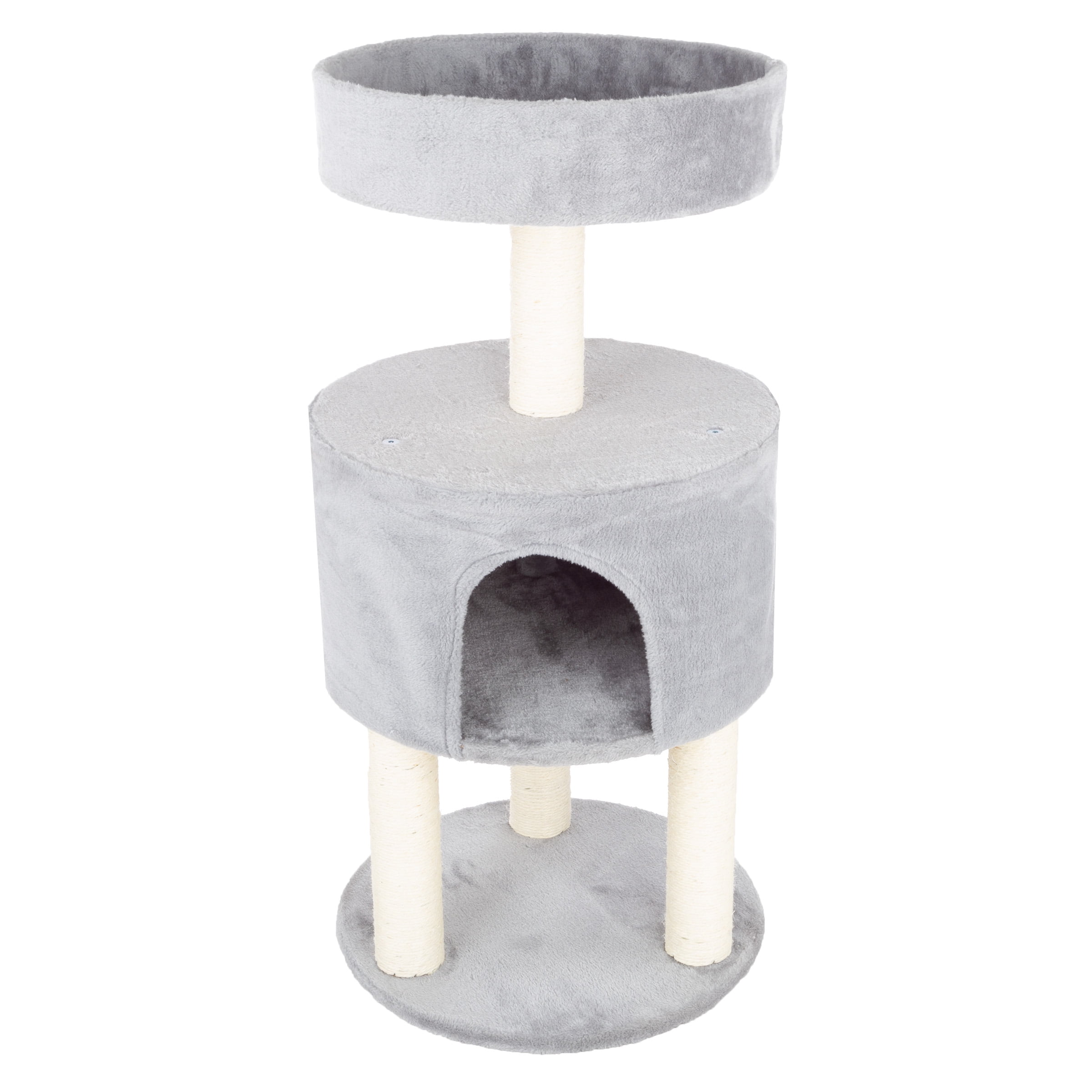 Yippy 2-Tier Kitty Cat Condo with Overhead Balcony - Gray and White - Image 2